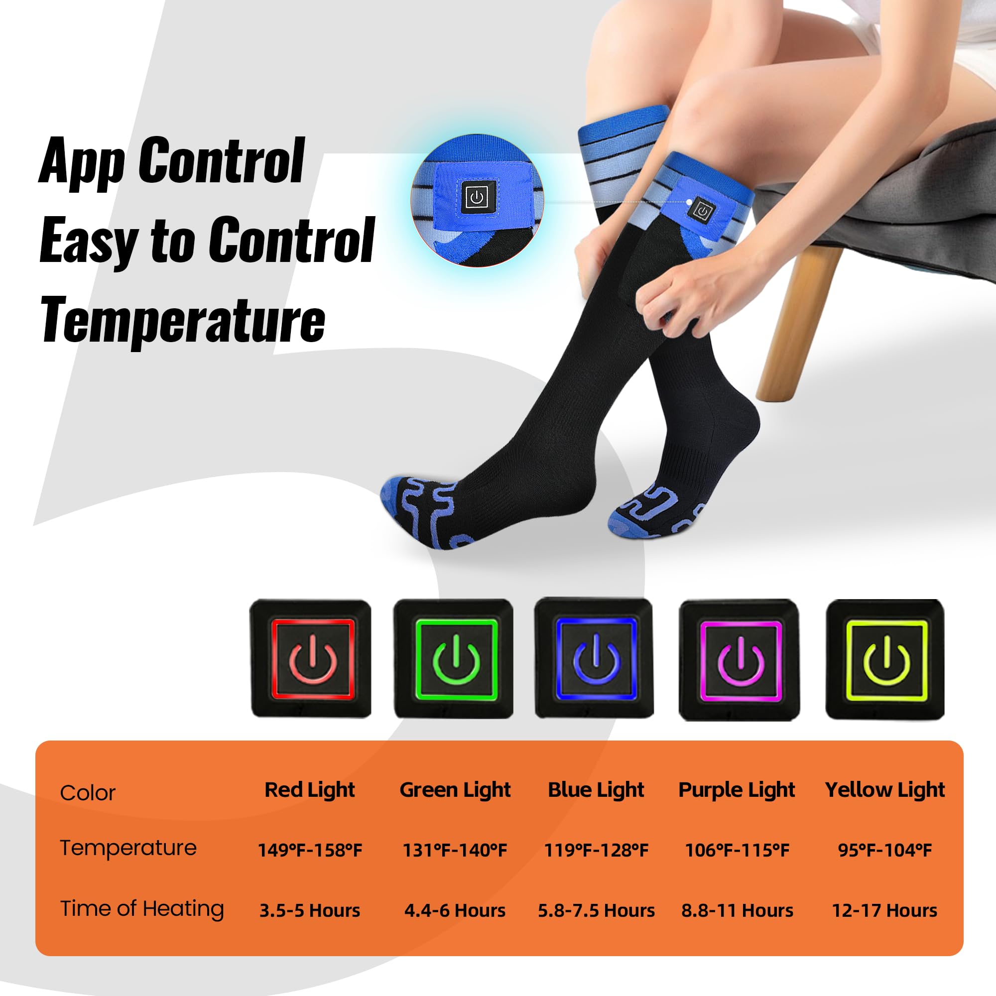 Latitop 2023 Upgraded Heated Socks for Men Women with APP Remote Control & 7.4V 22.2WH,6000mAh Up to17H Rechargeable Heated Ski Sock 5 Levels Temperature for Winter Outdoor Camping Hiking Skiing