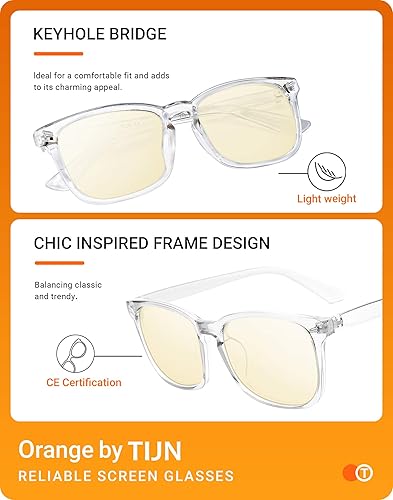 Miniatura 10 de TIJN Gafas de bloqueo de luz azul para mujeres y hombres, marco transparente, lentes cuadrados nerd, anti rayos azules, gafas de pantalla de