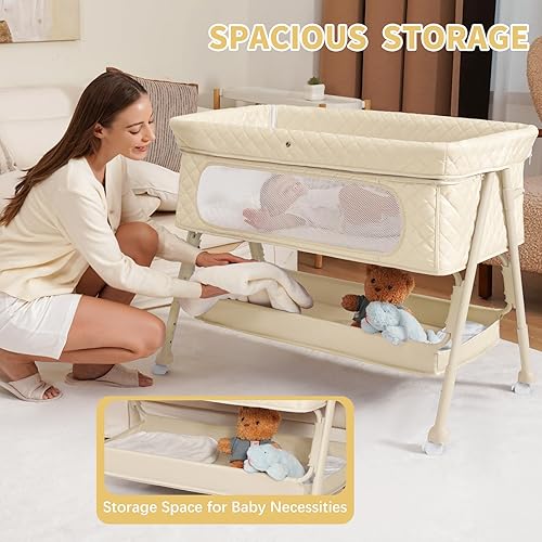 Miniatura 5 de Cuna de bebé para recién nacido, moisés de bebé con malla transpirable y colchón, cuna fácil de mover para recién nacidos con ruedas bloqueables,