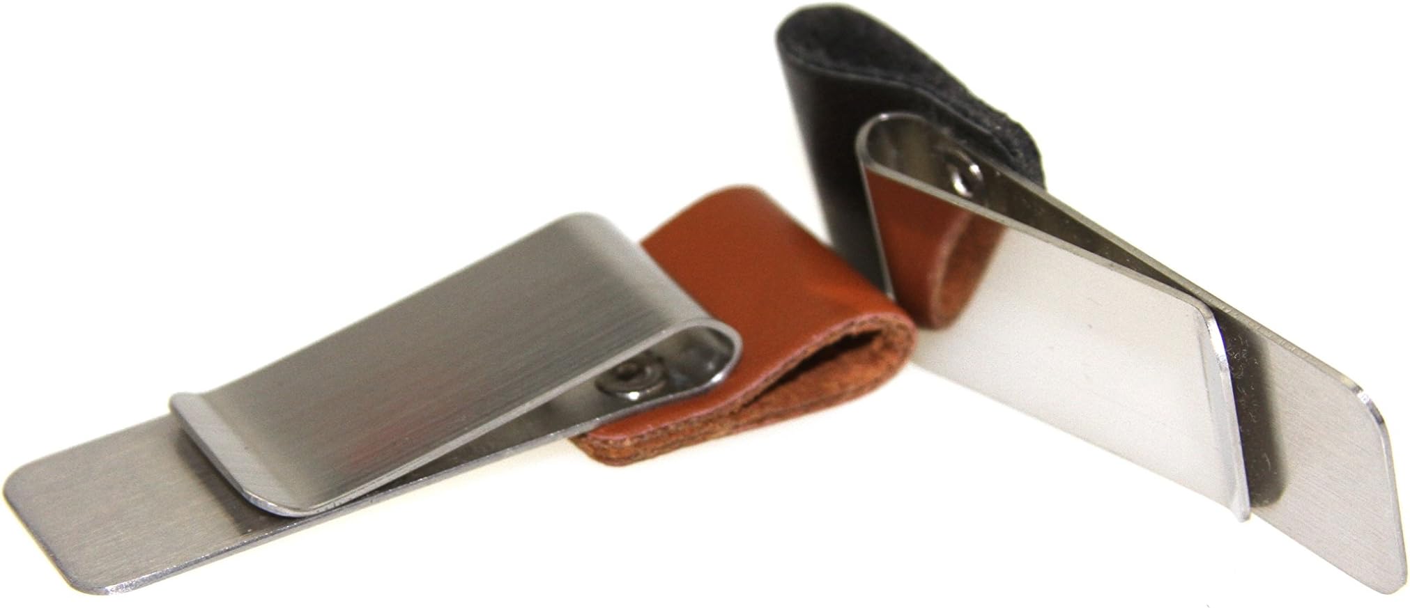 ANTOGOO 2Pack Leather Pen Loop Pencil Holder with Stainless Steel Clip for Notebook (Black & Brown)