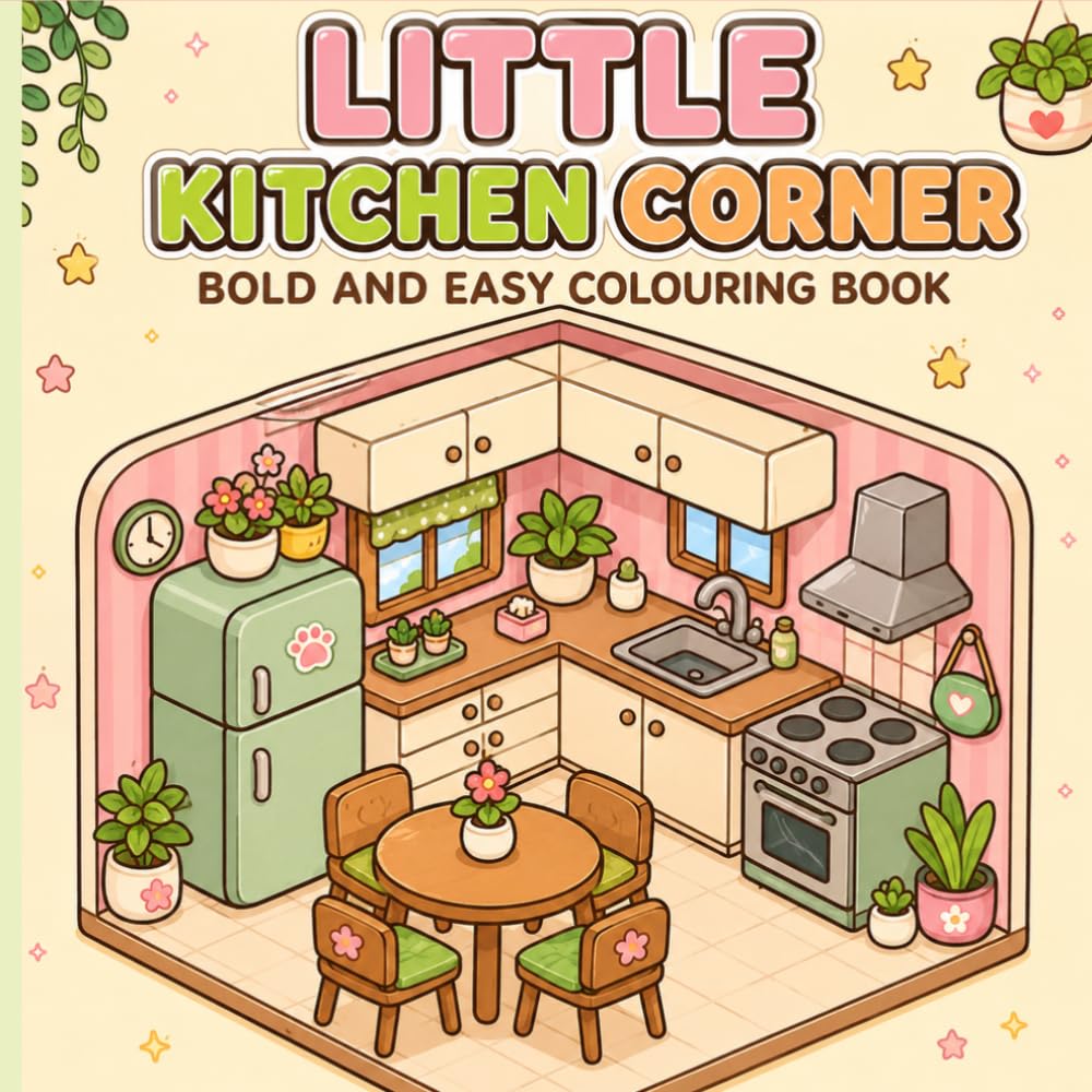 Little Kitchen Corner: Bold and Easy Coloring Book for Adults and Teens