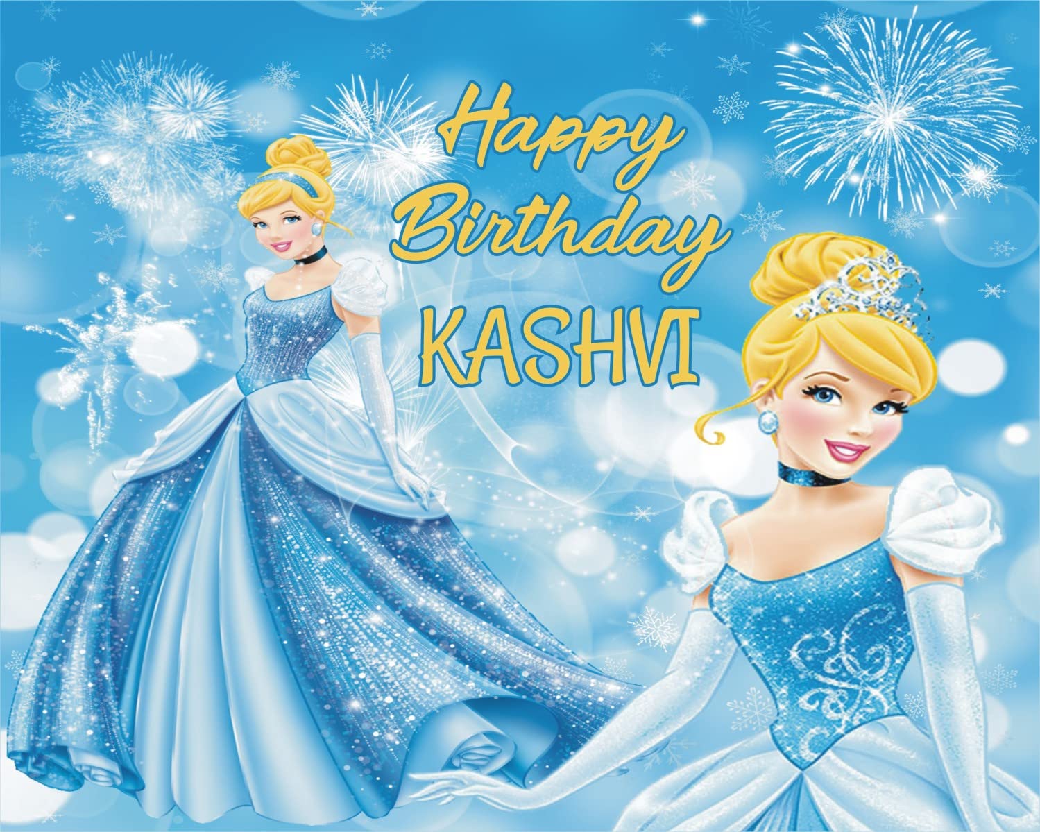 Express-O-Board Personalized Birthday Backdrop - Cinderella - Blue Theme (5 Ft x 4 Ft)