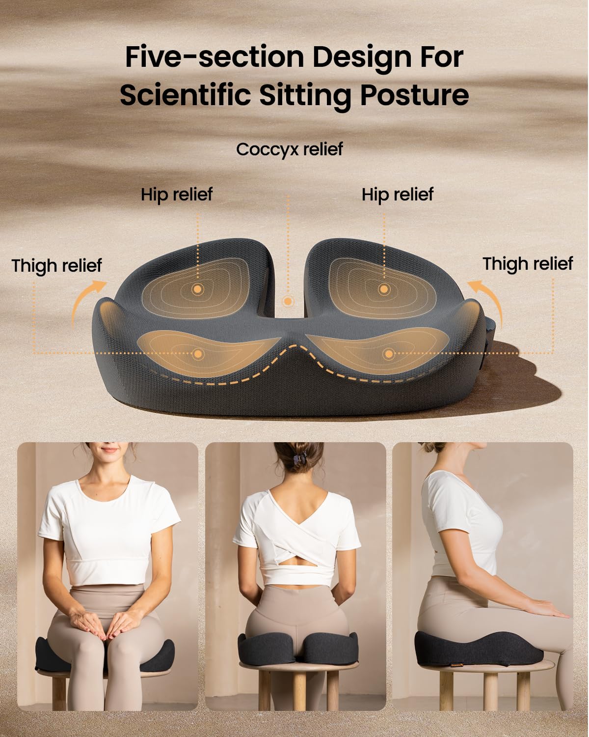 ProtoArc Seat Cushion, Office Desk Chair Cushions, Ergonomic Memory Foam Seat Cushions for Car Home - Image 3