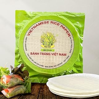 Premium Organic Banh Trang Rice Paper Wrappers for Fresh Vietnamese Spring-rolls, Egg-rolls, Lumpia, Samosa, Dumpling, Sushi, Crepe; Vegan, Keto, Low Carb, Gluten-Free, 22cm Round 1 Pack 12 oz (1)