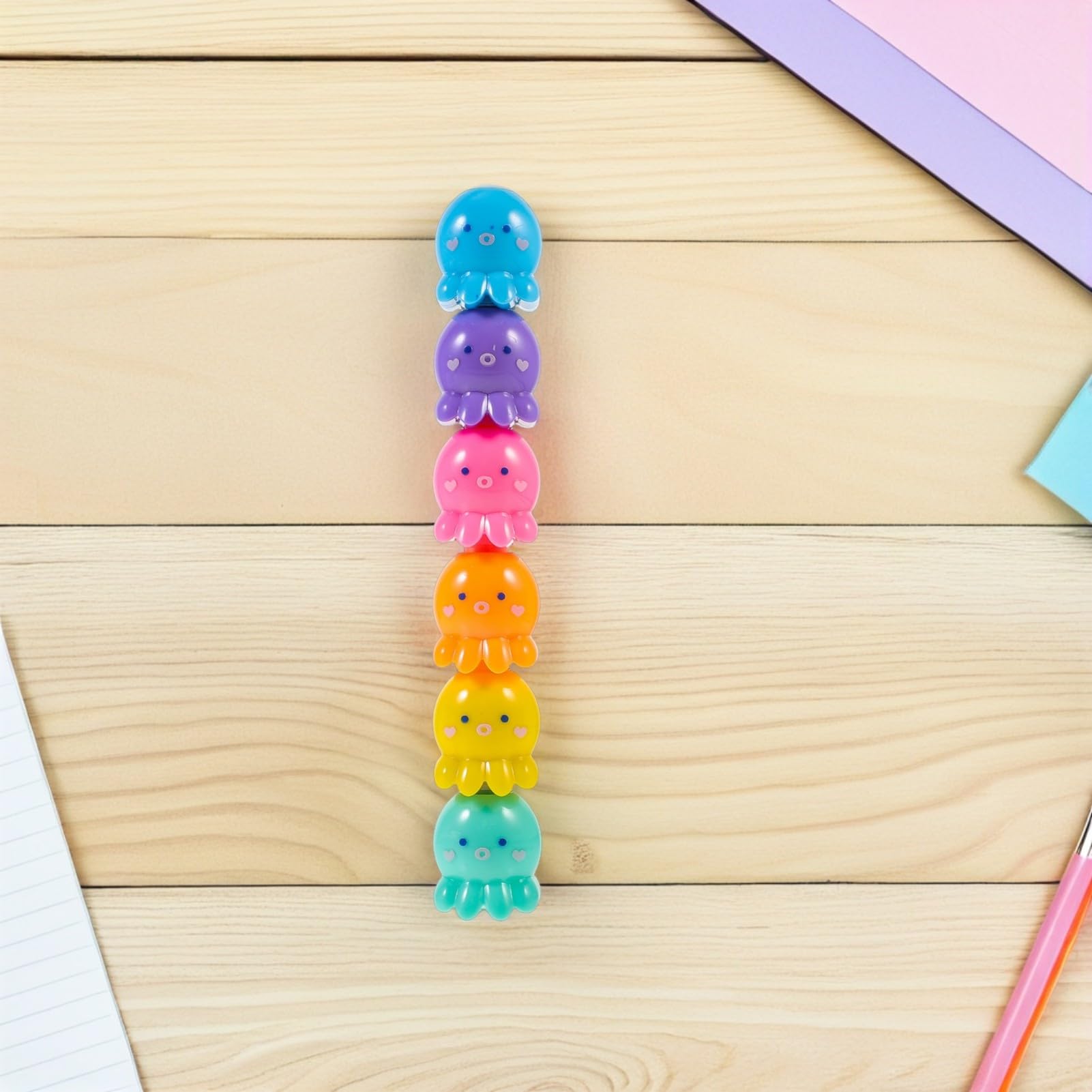 2 Set Mini Evidenziatori Fluorescenti Polpo Penne Impilabili Colorate per Scuola e Ufficio Design Portatile e Sicuro per e Scrittura