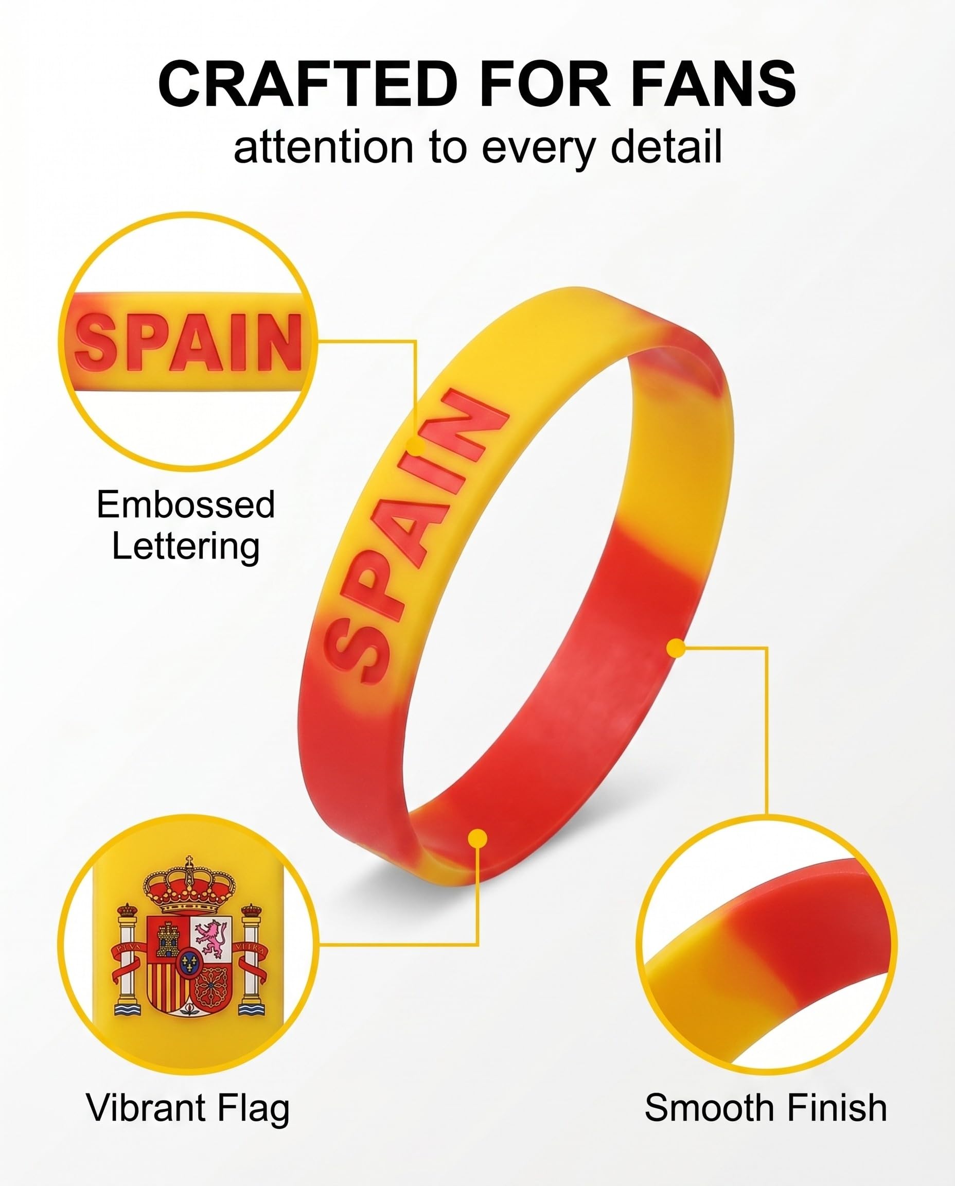 TISCH Bracelets Coupe du Monde 2026 Espagne - Lot de 10 Silicone, Drapeau Espagne. Idéal Fans USA Canada Mexique, Événements Sportifs Confort durable.