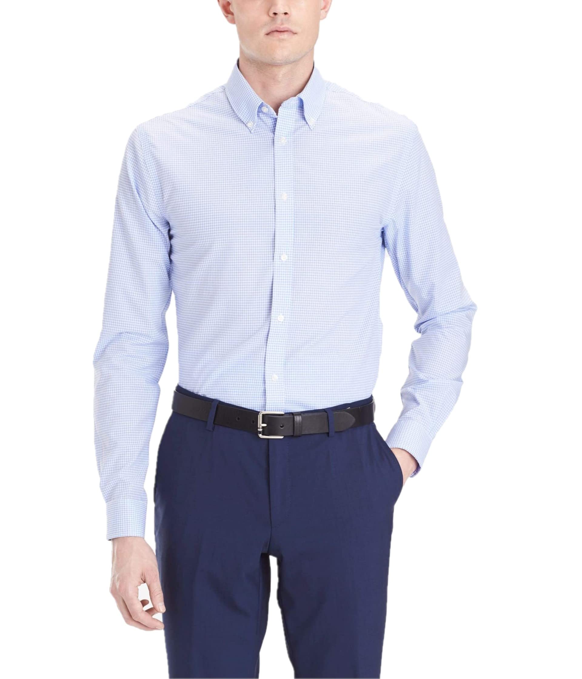 Tommy Hilfiger Mens TH Fit Sateen Solidhemd Regular Fit Satin Checkered MNS Dress Slim Shirt, Color Clear Water, Size 15" Neck 34"-35" Sleeve (M)