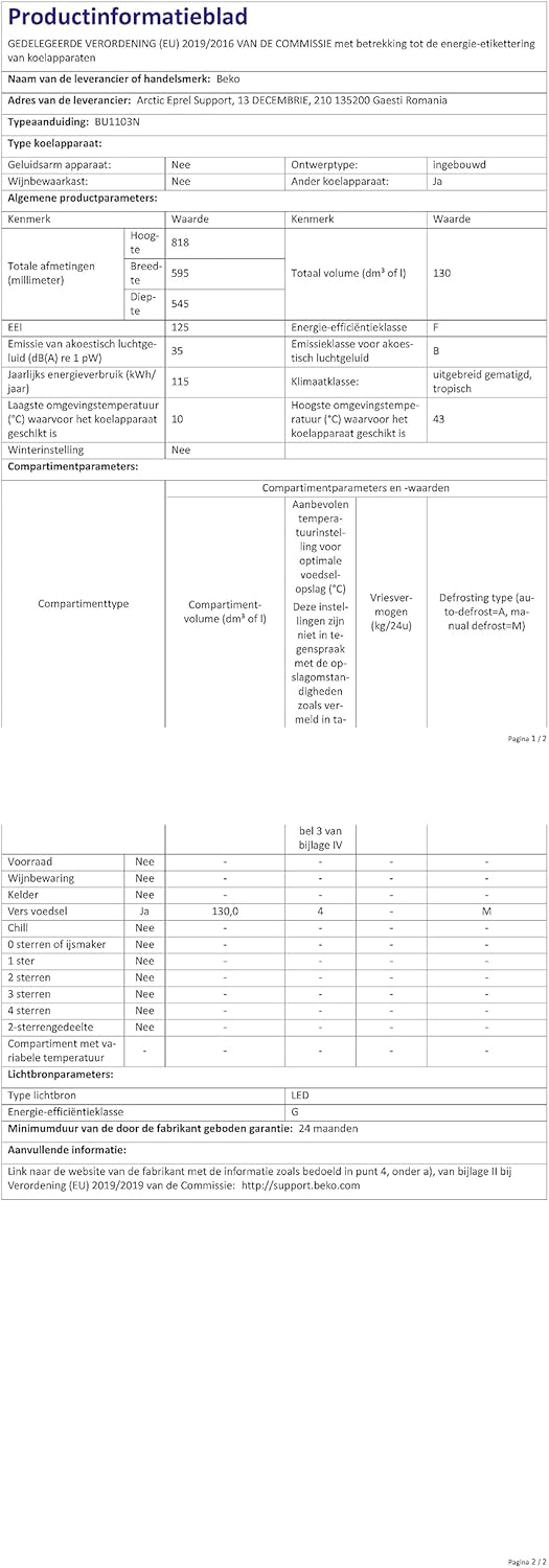 Beko BU 1103N refriegerator White A+