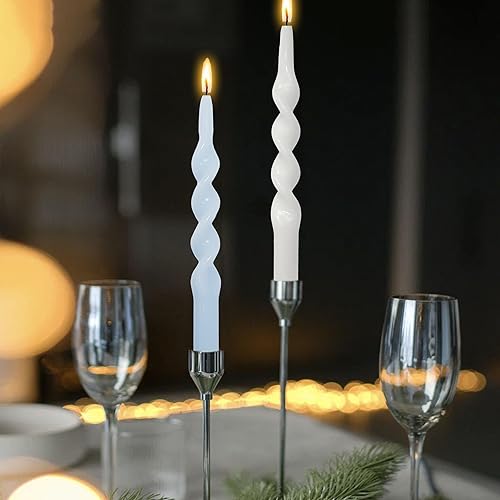 Miniatura 7 de Vela torcida con forma de espiral azul claro 10 pulgadas sin perfume juego de velas de cena hechas a mano para vacaciones boda fiesta Navidad