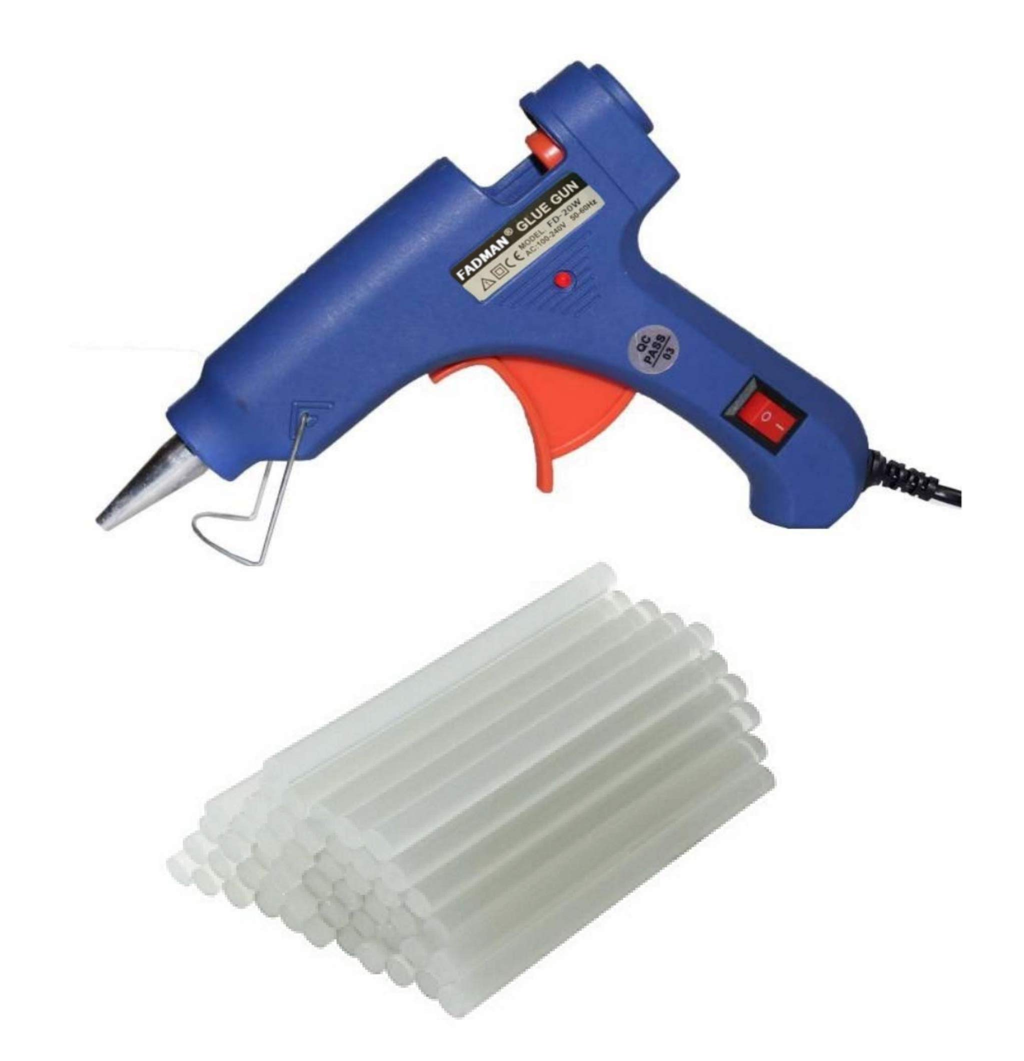 Fadman Electric 20W Blue Mini Hot Melt Glue Gun With 25 Pcs Hot Melt Glue Stick Standard Temperature Corded Glue Gun (7 mm)
