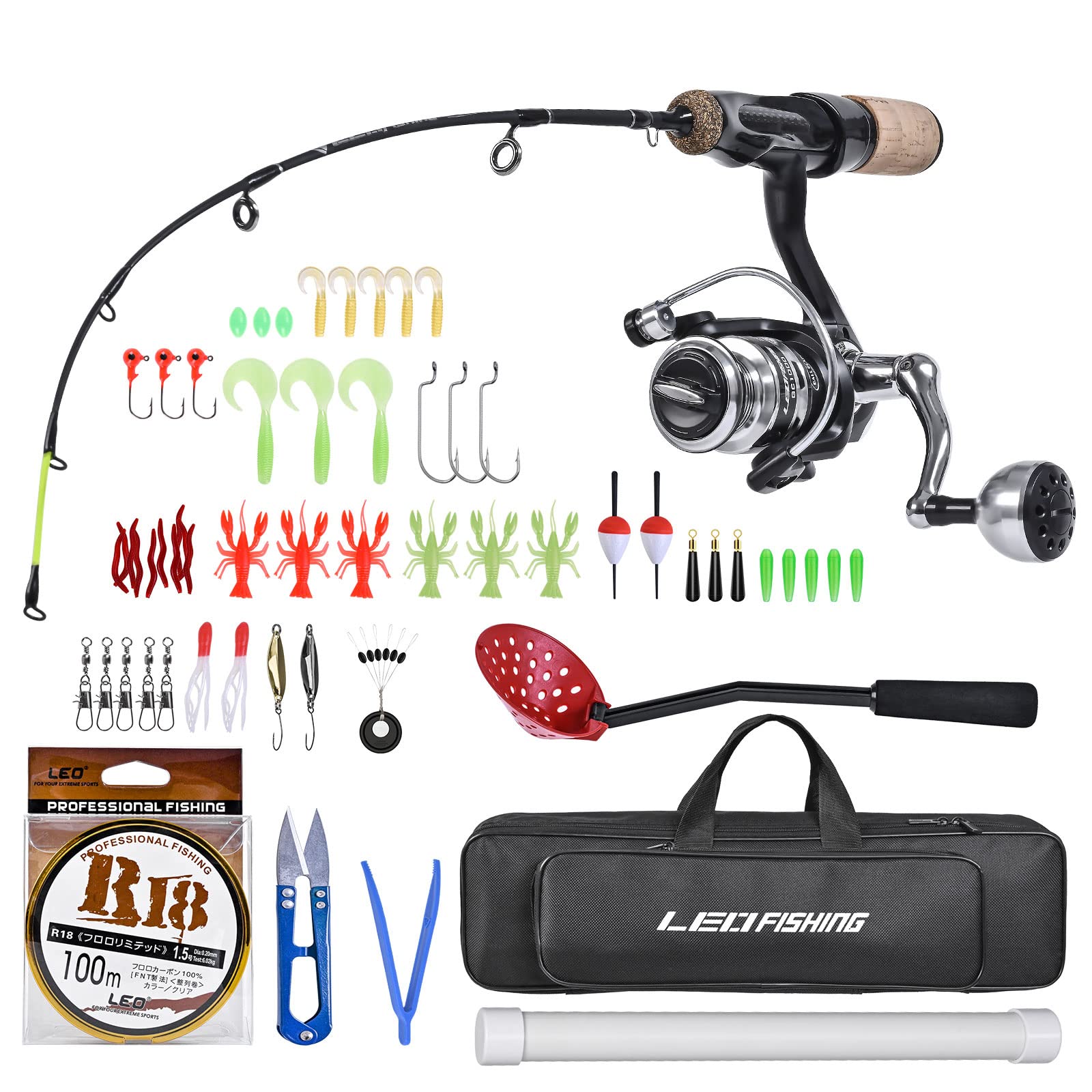 LEOFISHING OnePeice Winter Ice Fishing Rod and Reel Combos Easy to See Strike Tips Spinning Ice
