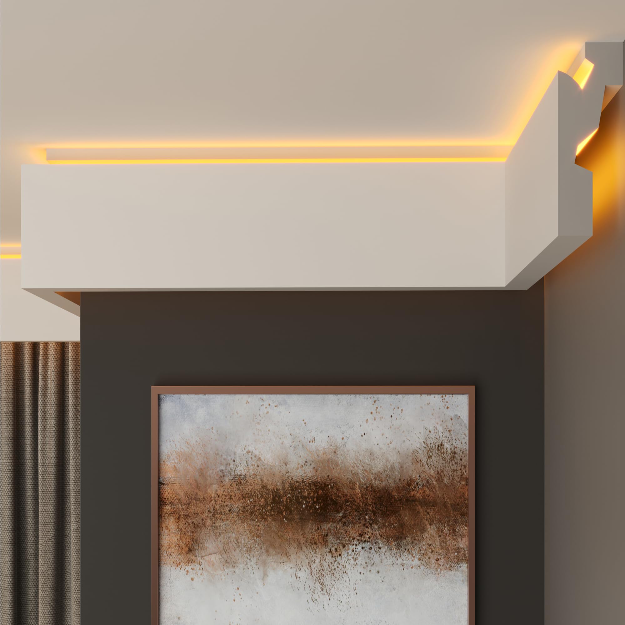 FAST DECOR LED Cornice Coving for Ceilings, Premium Extruded Polystyrene Ceiling Moulding Trim, Lightweight and Paintable Decorative Coving, Durable LED Lighting Coving (CLP02, 2M (1 Length))