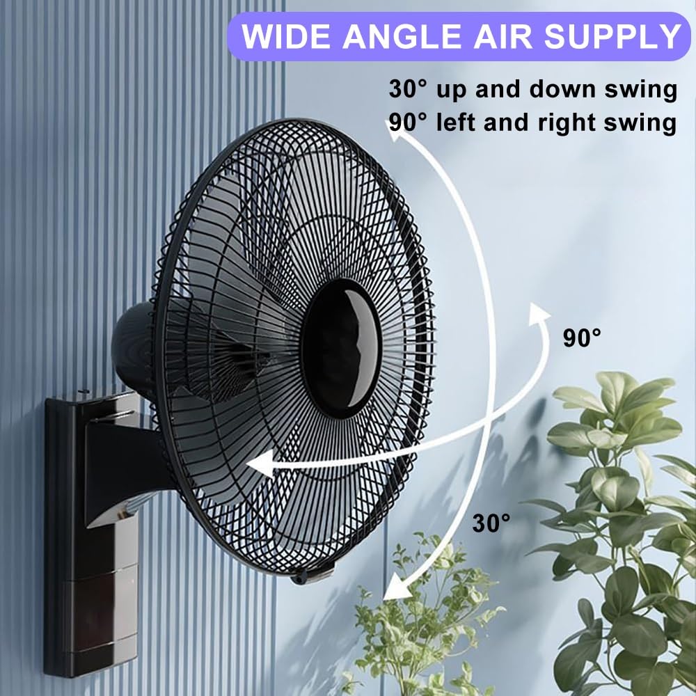 Ventilador de Pared Solar de 16 Pulgadas con Control Remoto, 3 velocidades de enfriamiento oscilante silencioso para Uso en Interiores al Aire Libre, Patio de Garaje de Invernadero, Respaldo de Doble