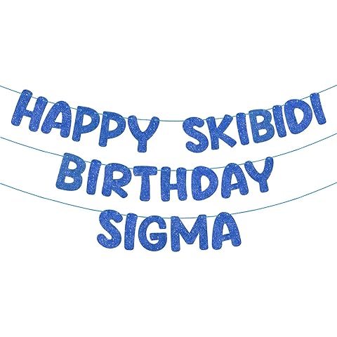 Fulmoon Pre Strung Happy Skibidi Birthday Sigma Banner Glitter Funny Zoomer Gen Z Slang Birthday Party Supplies Gen Z Slag Party Decorations Sign Gift (Navy Blue)