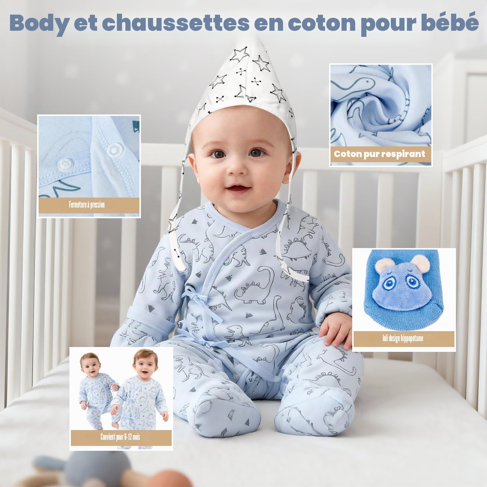 vamei Cadeau Coffret Naissance Fille Garcon avec Barboteuse Bebe Couverture Doudou Bavoir Chaussettes Antidérapantes Bonnet Cadeau Baby Shower Mixte Bebe Naissance Coffret