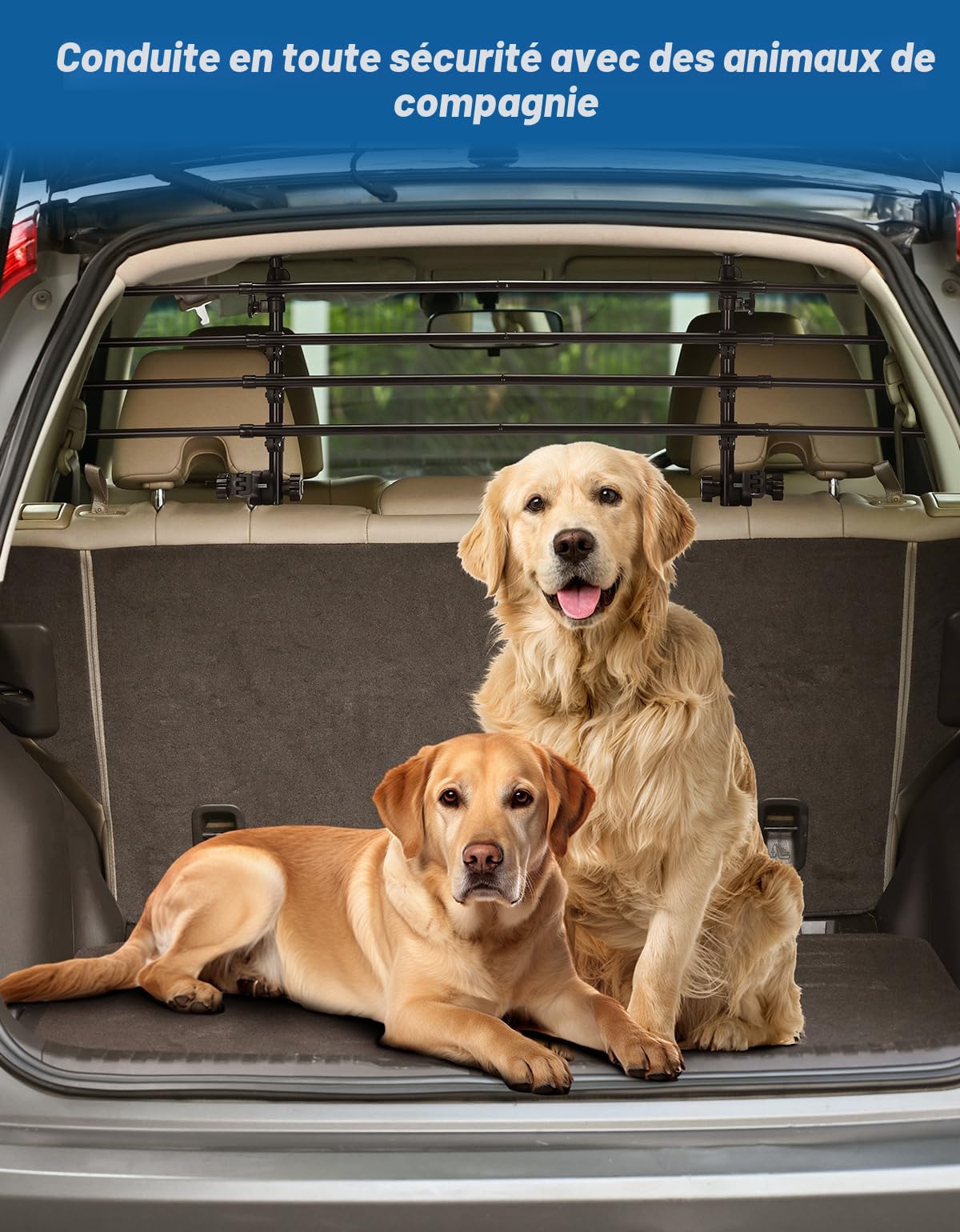 JOYTUTUS Barrière de Sécurité Voiture Chien - Réglable 32-46cm * 82-140cm | Métal Renforcé, Pour la Plupart des SUV Moyens, Installation Facile Sans Outils, Réglage Multi-Angle, Gain de Place