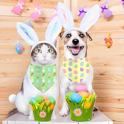 Miniatura 3 de Bandana de Pascua para perro, paquete de 2 unidades, ajustable, para fiestas, cumpleaños, mascotas, conejo, huevo de Pascua, bandana triangular,