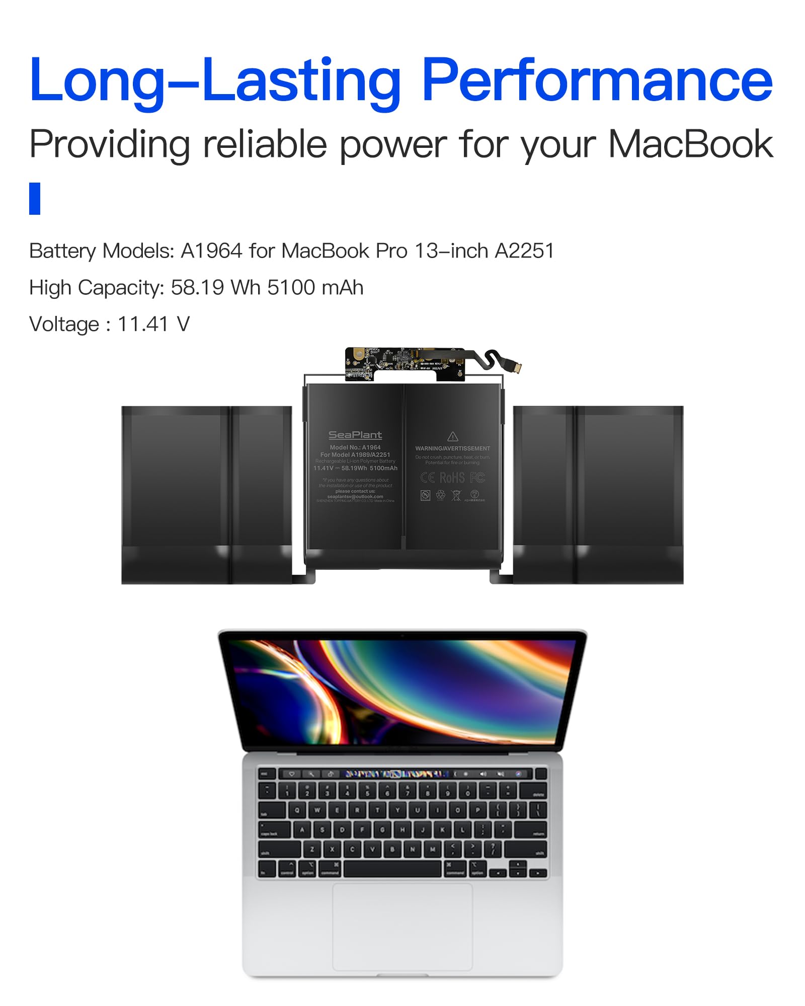Amazon.com: SeaPlant A2251 Battery Replacement for MacBook Pro 13