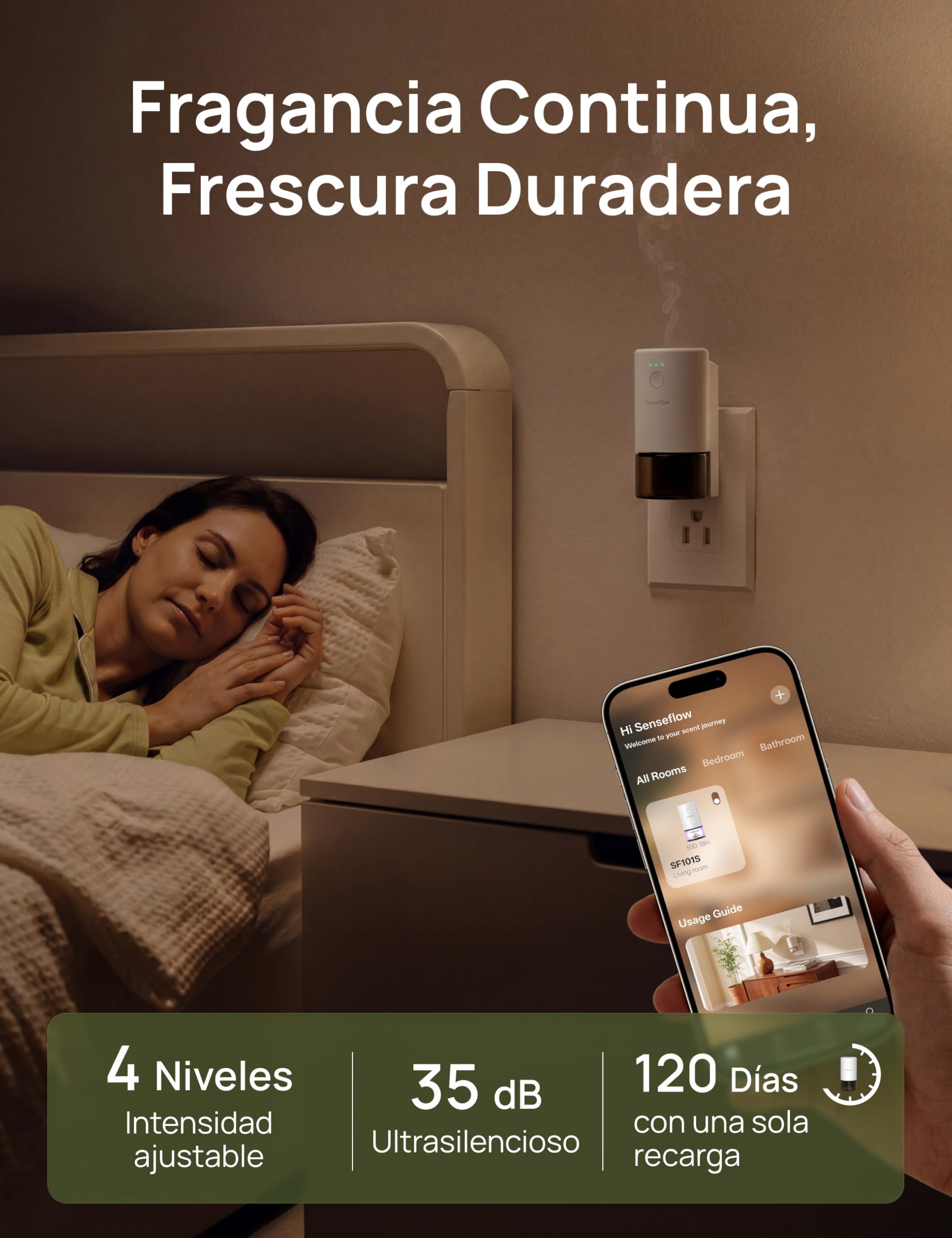 Difusor Wi-Fi SF101S Trio Set, 3 aceites Esenciales, ultrasónico sin Agua, Aroma Vegetal 100%, 360 días, hasta 100 m² – Frankincense/Jasmine Dew Harmony/Australian Sandalwood