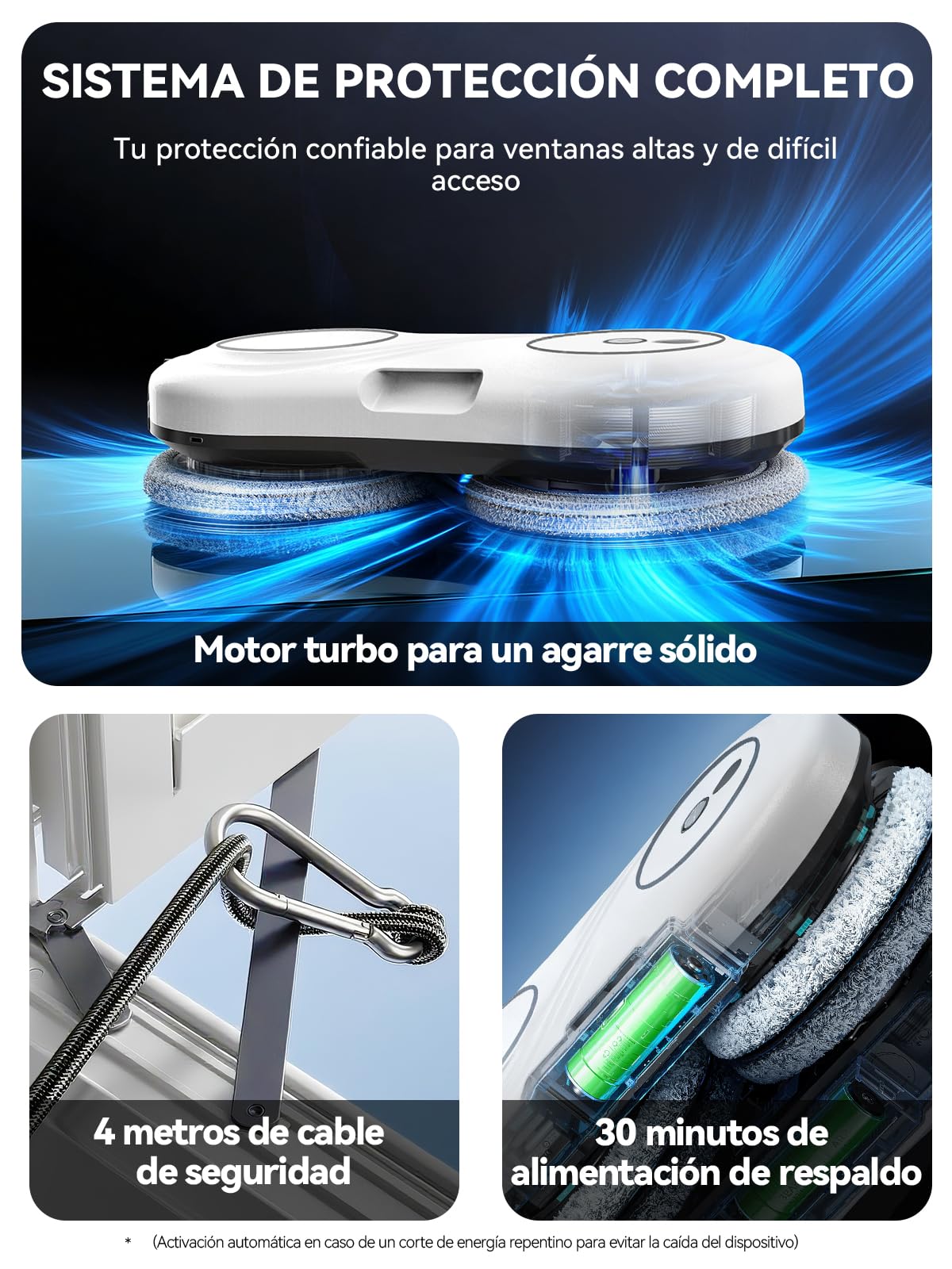 Robot Limpiacristales, Lavado de Ventanas con Doble Boquilla y Potencia de Succión de 7000 Pa, 3 Modos de Limpieza, Limpia Cristales Electrico Ventanas, WD12D