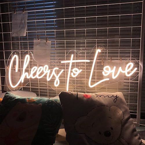 Miniatura 4 de Letrero de neón con texto en inglés Cheers to Love, personalizado para decoración de pared, letrero luminoso personalizado para cumpleaños,