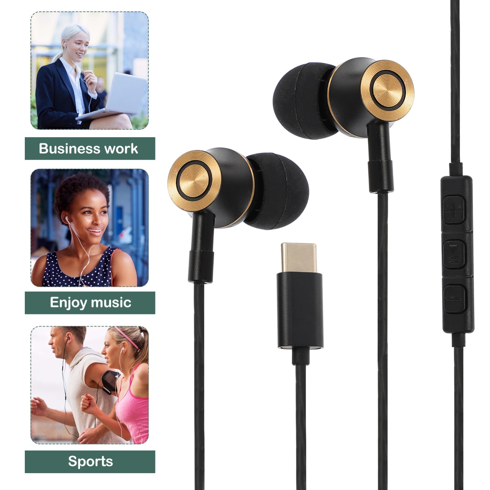 Angoily 3pezzi Auricolari In-ear Type-c Con Microfono e Controllo Volume Cuffie Metalliche Per Smartphone e Tablet Isolamento Acustico e Design Ergonomico Per Lavoro e Viaggio