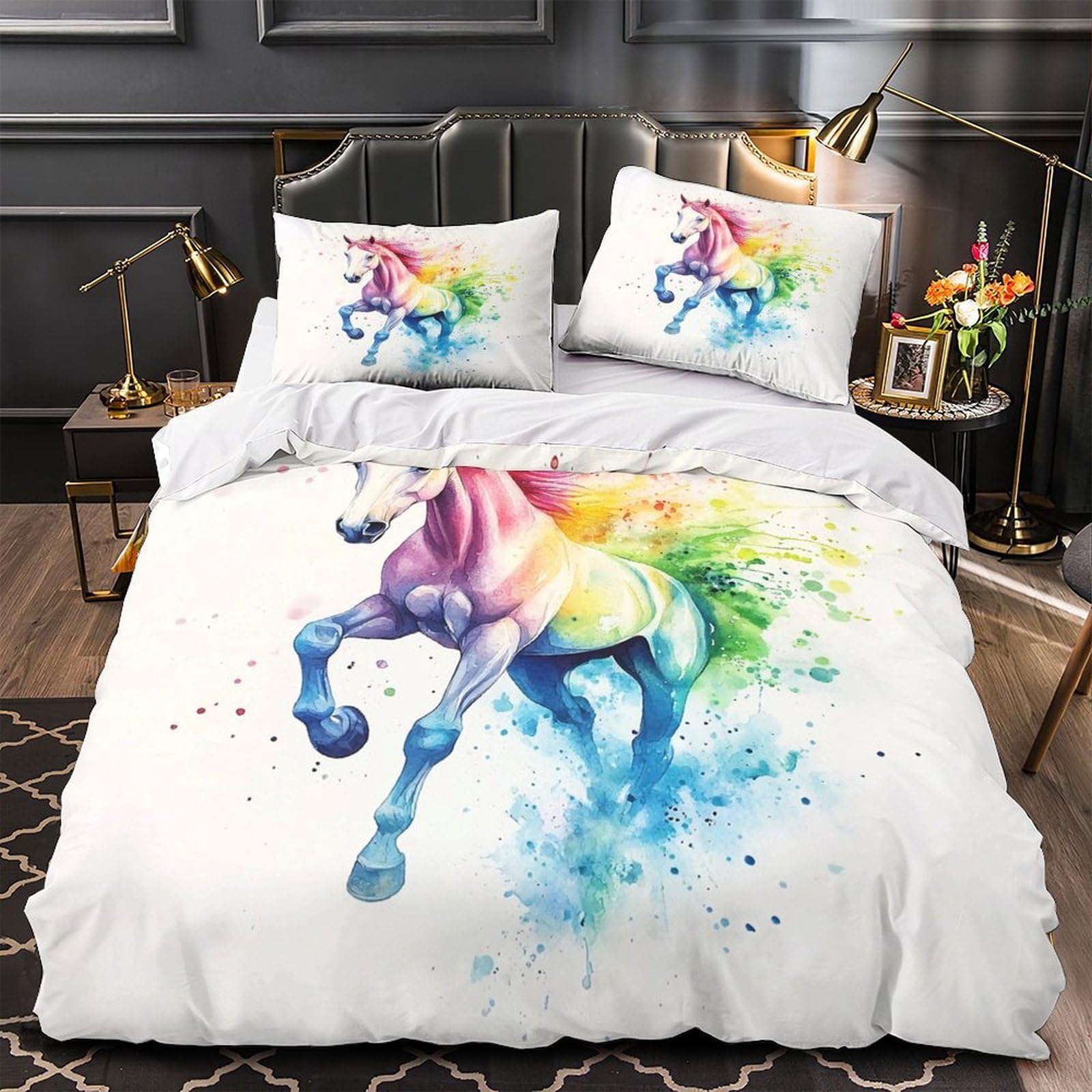 Regenbogen-Chamäleon-Pärchen Bettbezug Mikrofaser 3 Teilig Kuschelig Schlafkomfort Bettdeckenbezug 3D Gedruckt Weich Reißverschluss mit Kissenbezug Atmungsaktiv for Teenager & Erwachsene