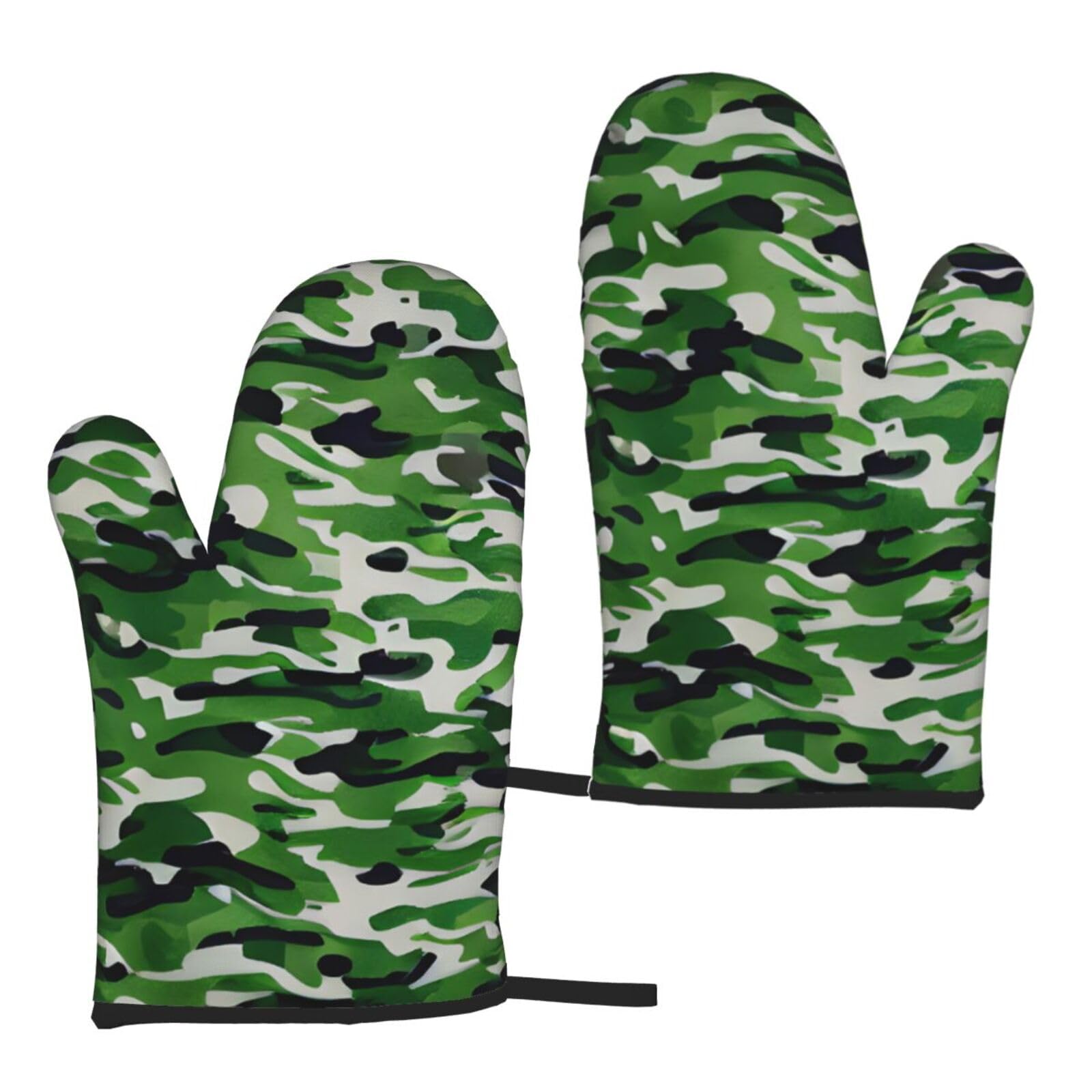 Green Camo Print Heat Resistant Universal Fit Oven Microwave Gloves Home Cooking Baking Grilling