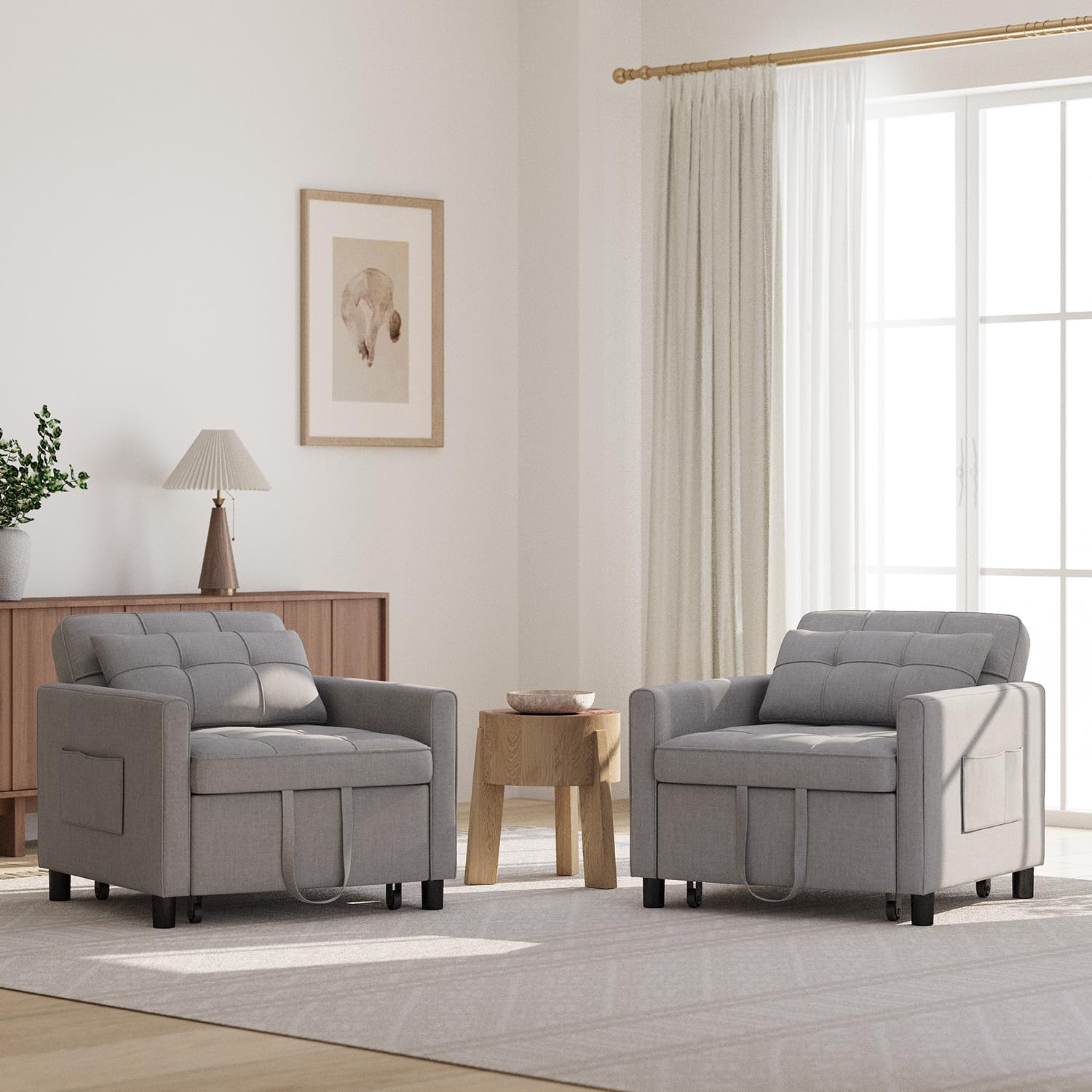 Xbro Schlafsessel 3-in-1-Convertible-Stuhl-Bett, Schlaferstuhl mit bettfunktion, Verstellbares Schlafsofa mit Kissen und Tasche, Sessel mit schlaffunktio für kleine Wohnung (Hellgrau)