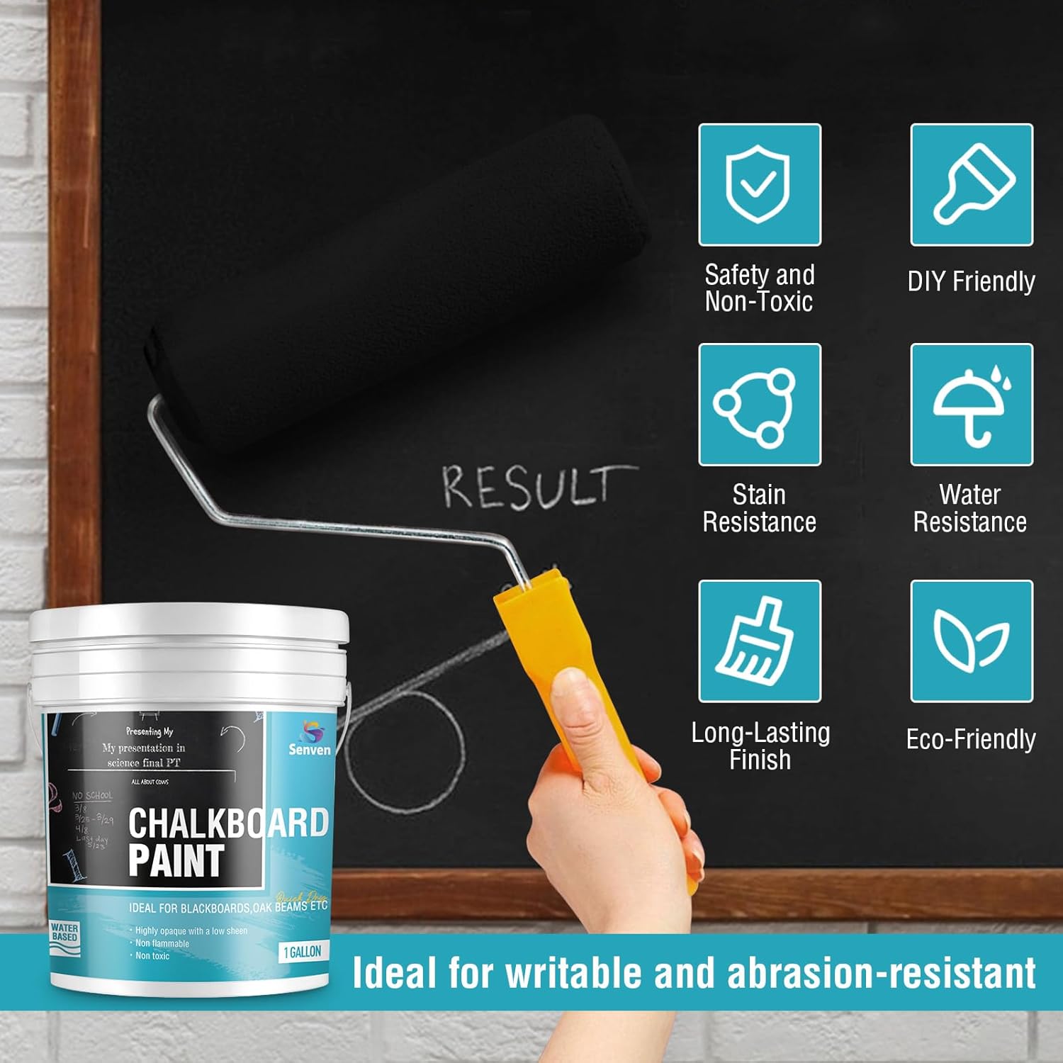 Chalkboard Paint 1 Gallon Black Chalk Board Paint for Wood, Metal, Glass, Wall, Plaster Boards Sign, Frame, Interior/Exterior, All-in-One Primer & Top Coat, Black Matte, Acrylic 330 sf with Tools kits