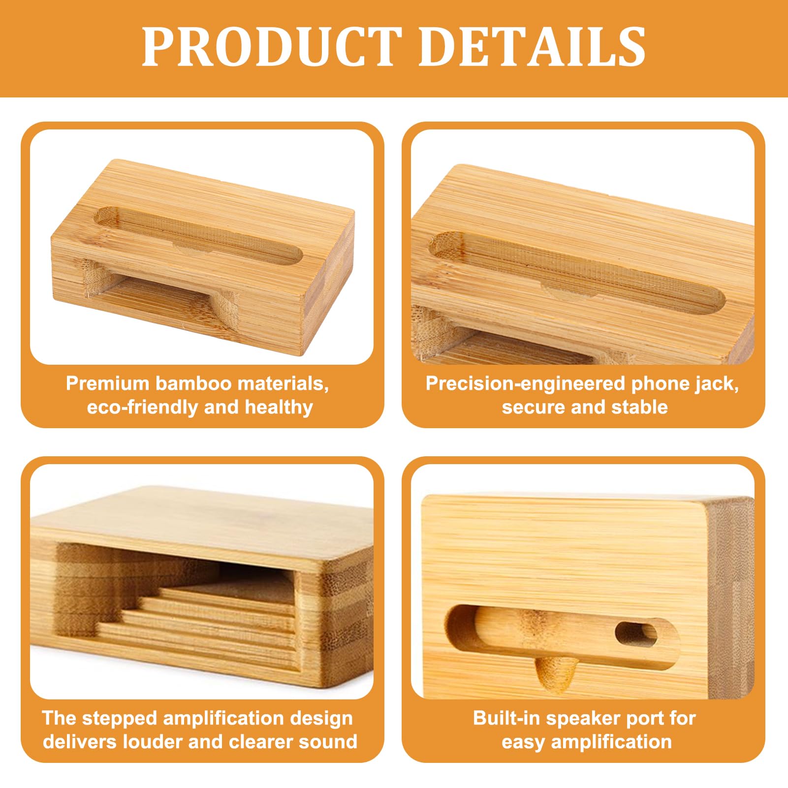 Soporte de teléfono de madera multifunción con altavoz incorporado de diseño elegante soporte de madera para teléfono inteligente, soporte de teléfono práctico con función de altavoz para casa