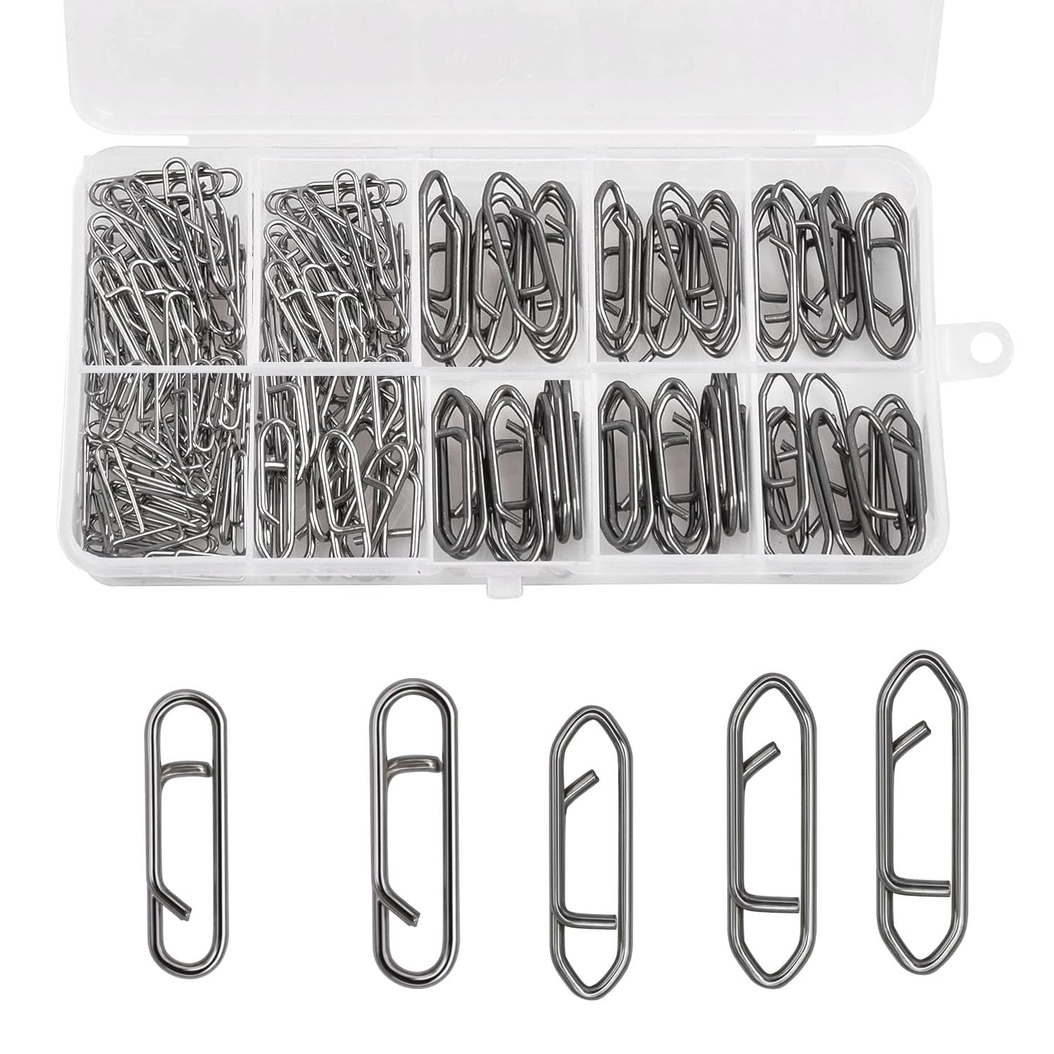 Lot de 200 clips de pêche en acier inoxydable haute résistance pour leurre de pêche