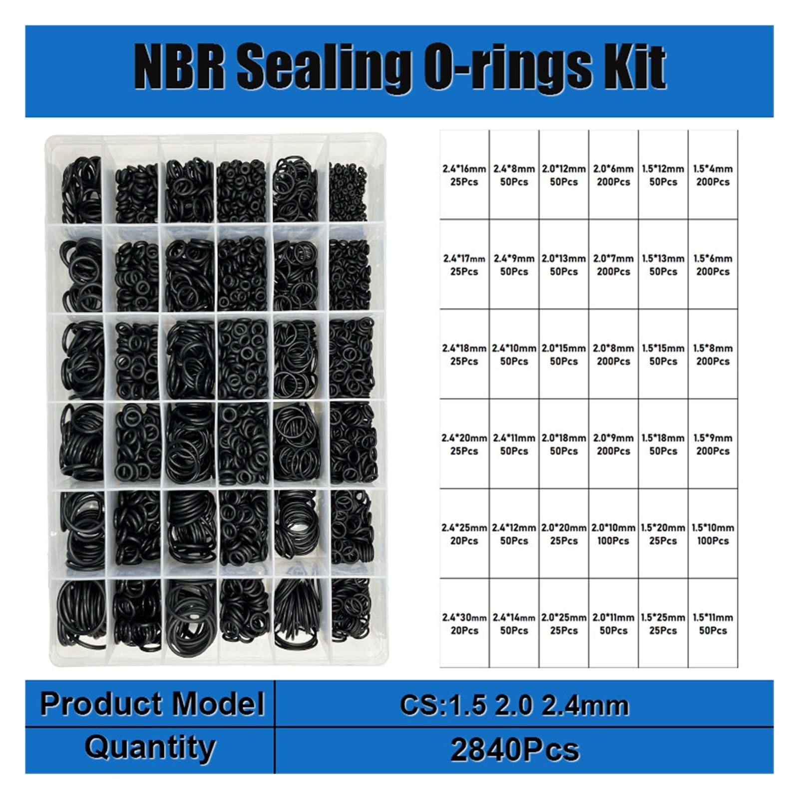 Junta tórica de goma for juntas de plomería, arandela de sellado, junta tórica resistente al aceite, grifo de plomería for automóviles, reparación de agua, junta tórica NBR negra(2840pcs 1set)