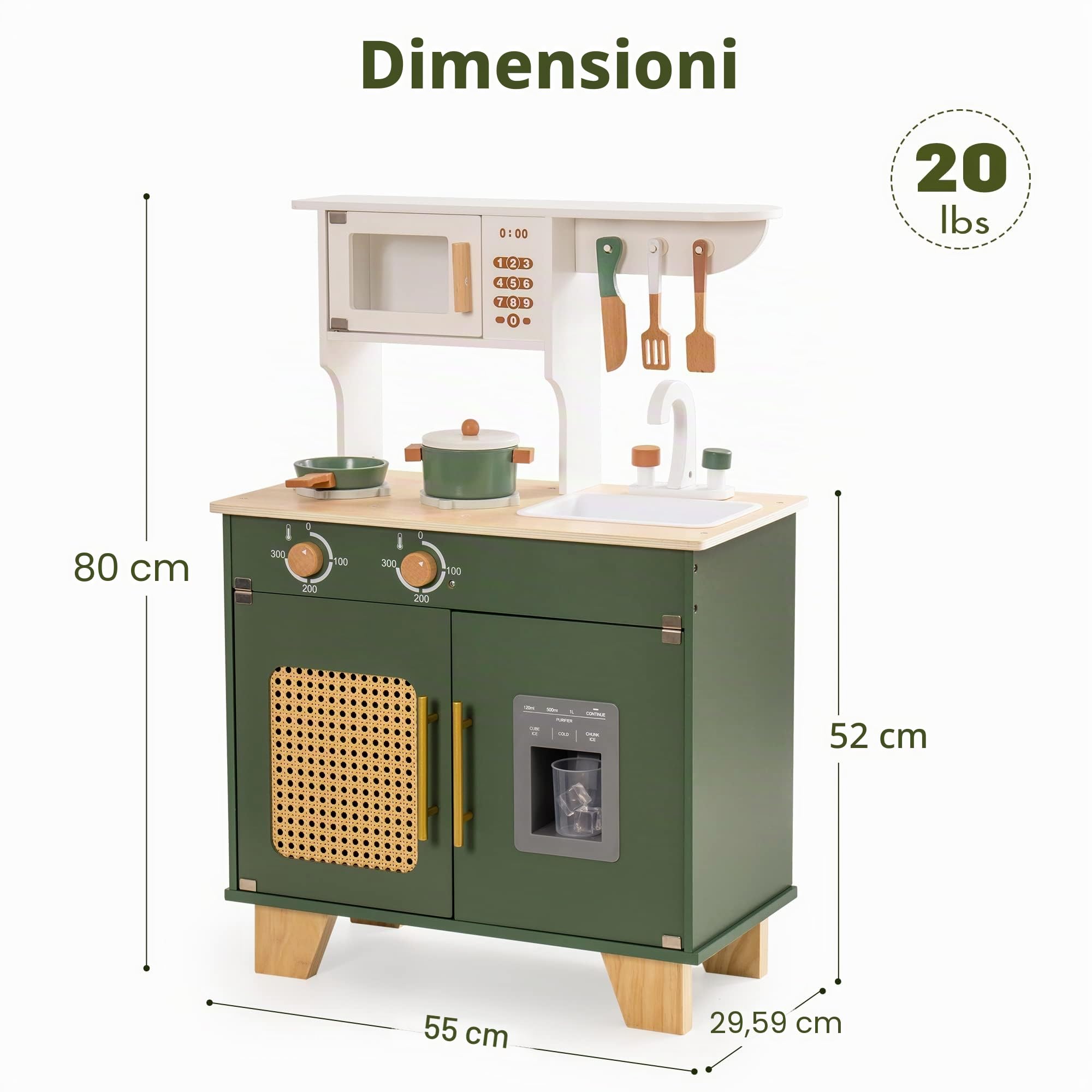 ROBUD Cucina Giocattolo in Legno per Bambini 2-6 Anni - Regalo con Accessori per Ragazze e Ragazzi