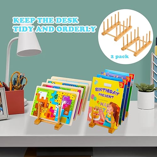 Miniatura 4 de Estante de almacenamiento de rompecabezas de 2 piezas, estante de madera para almacenamiento de libros, soporte de exhibición de rompecabezas para