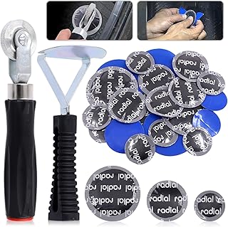 Glarks 25Pcs Tire Repair Tool Kit Including Tire Patch Roller, Tire Inner Liner Scraper and Round Natural Rubber Tire Puncture Practical Car Tire Repair Tool for Car Truck Bike