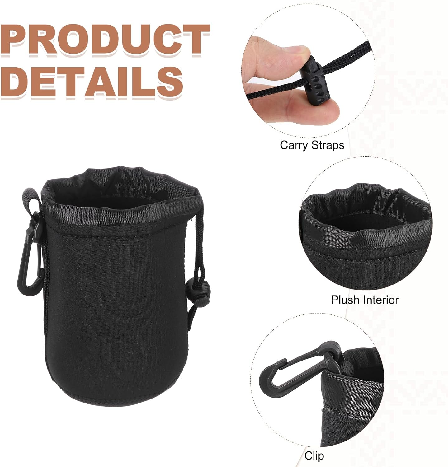 PATIKIL 2 Pcs Camera Lens Pouch, 4" ID x 6" H Drawstring Lens Pouch Protective Camera Lens Case Bag Soft Plush Neoprene Bag for DSLR Photography Gear, Black