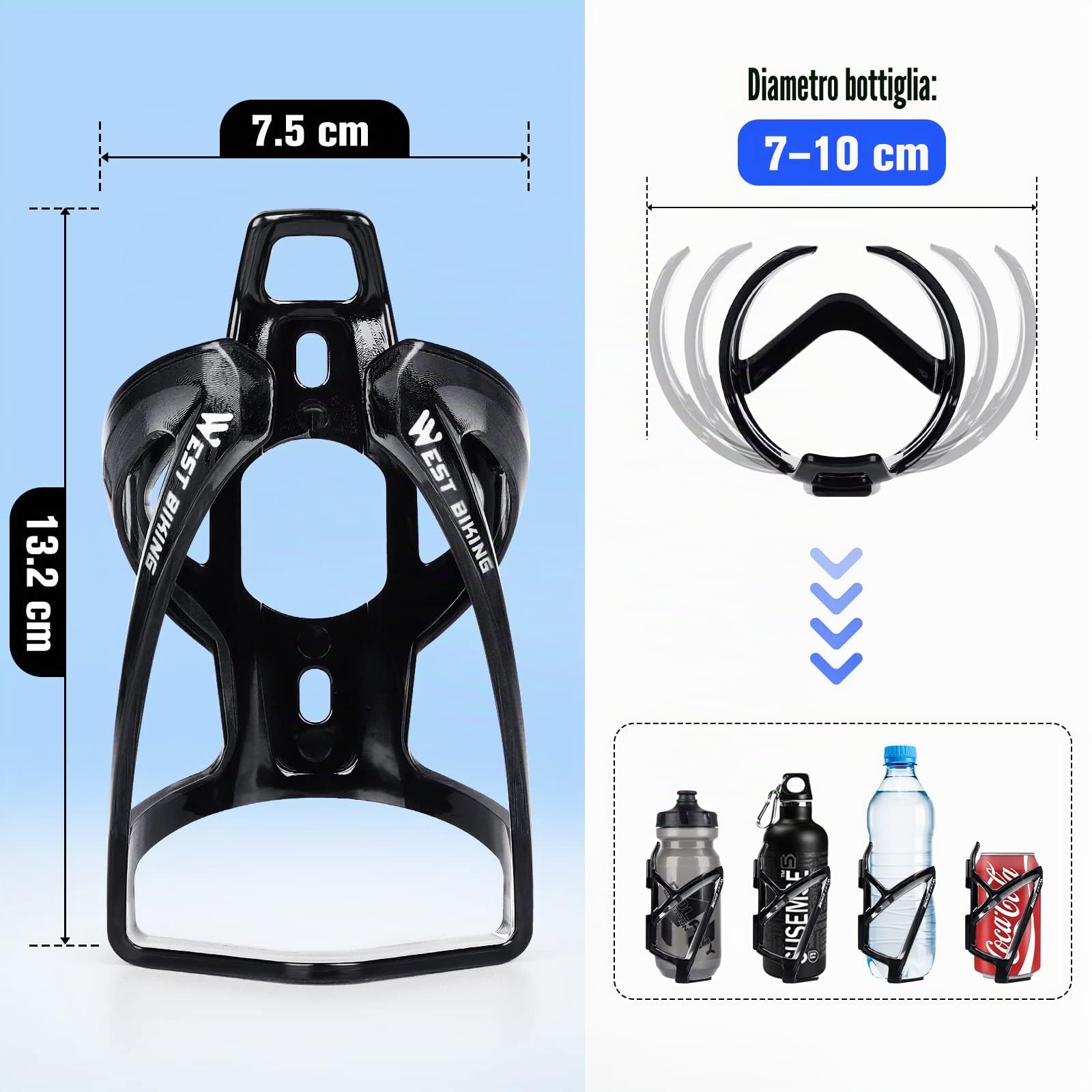 Portabottiglie da bicicletta, versione migliorata, infrangibile, leggero, per mountain bike, bici da corsa, mountain bike (Nero)