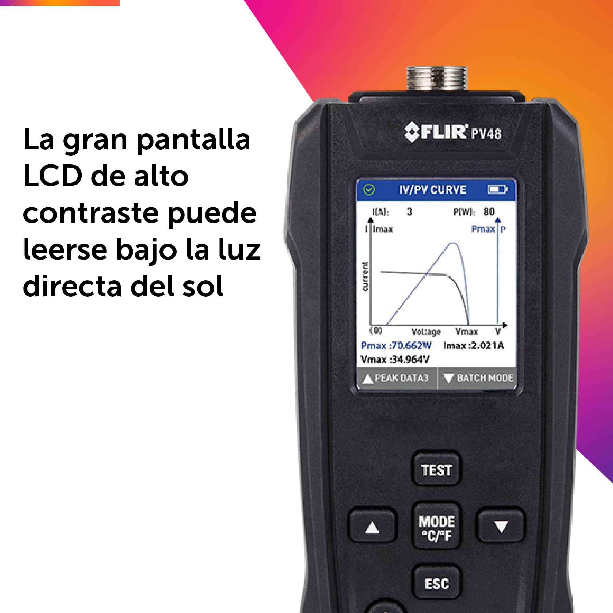 FLIR PV48 - Probador de paneles solares y trazador de curvas IV con mediciones de temperatura - Diseñado para evaluar la potencia y eficiencia máximas de los paneles solares