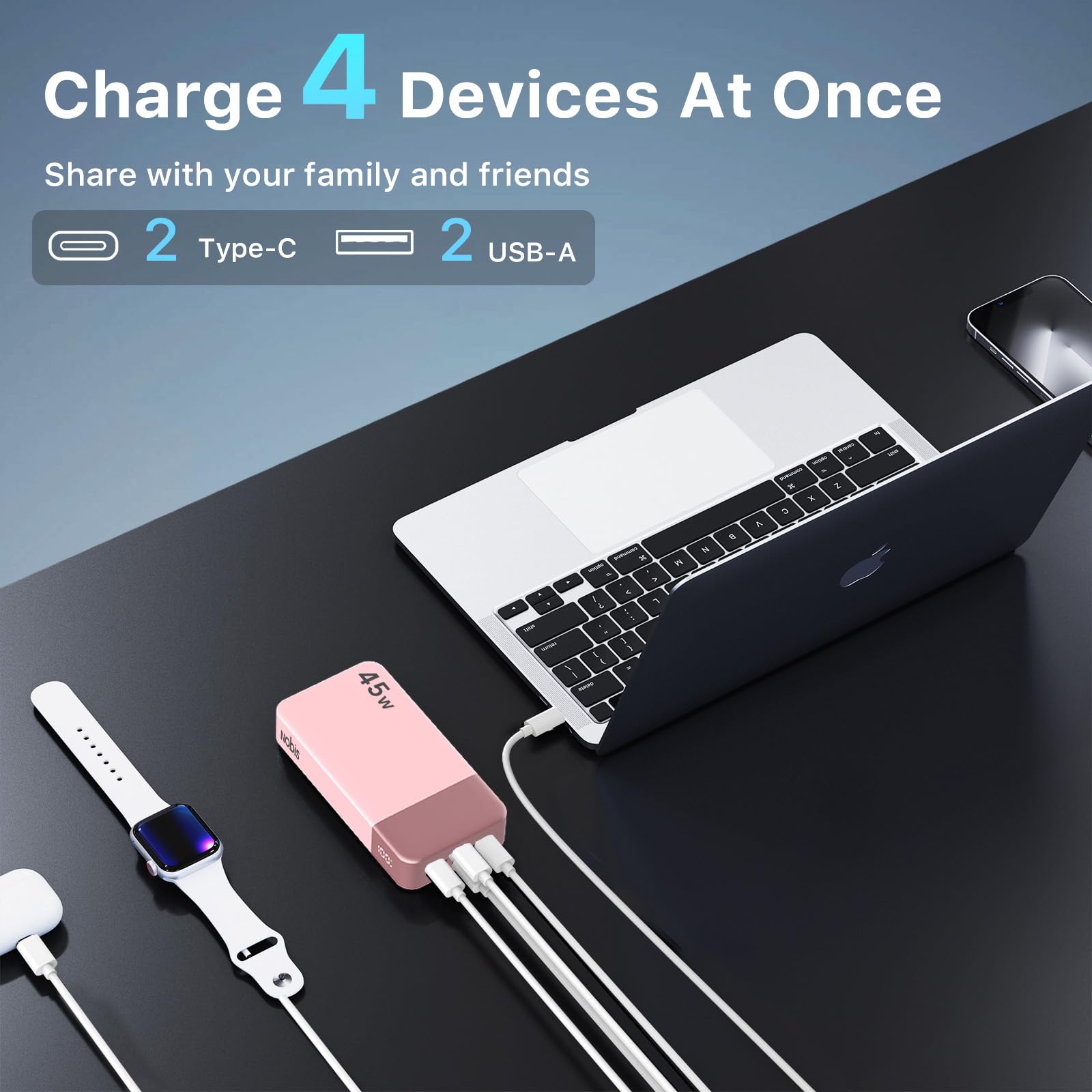 NOBIS Power Bank 45W 20000mAh Przenośna Ładowarka Z Wyświetlaczem LED | PD 3.0 Szybkie zewnętrzne akumulatory, dla iPhone, MacBook, Samsung Galaxy