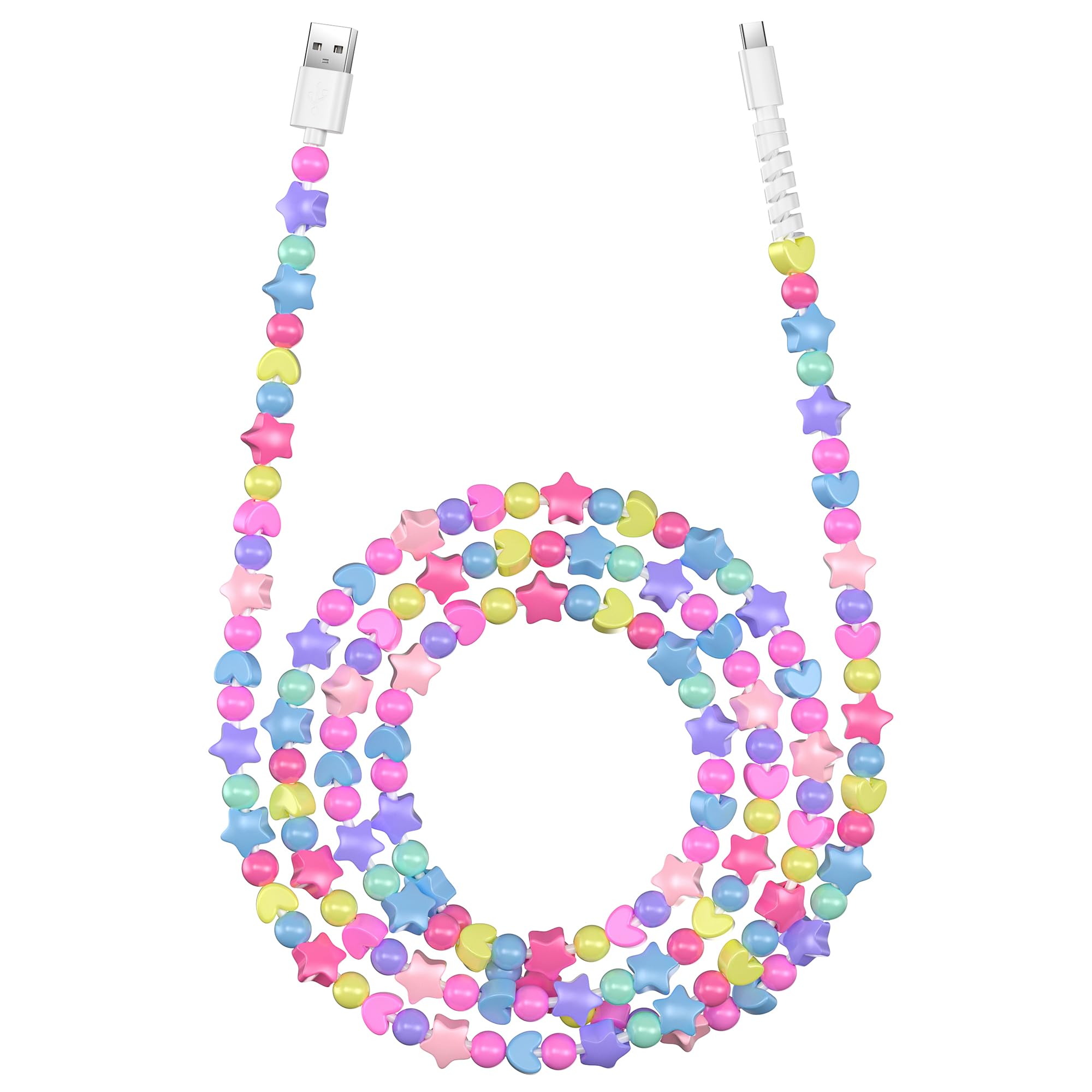 VOFUOE USB C Ladekabel für iPhone 17 Sternperlen Ladekabel Extra Lang USB A auf Typ C Schnellladung für Mädchen Frauen iPhone 16/15 Galaxy S25 für iPad A16