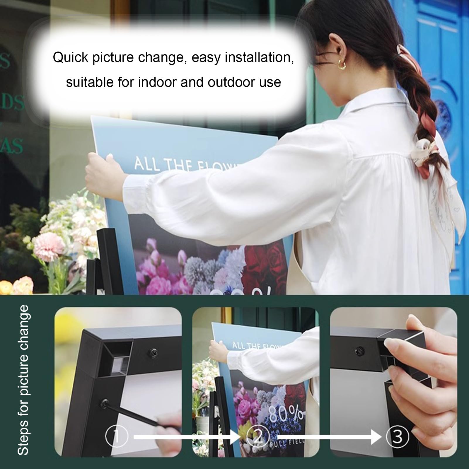 Soporte de póster de inyección de agua resistente, soporte para carteles de acera para publicidad al aire libre, tablero de letreros de pavimento para negocios y cafeterías