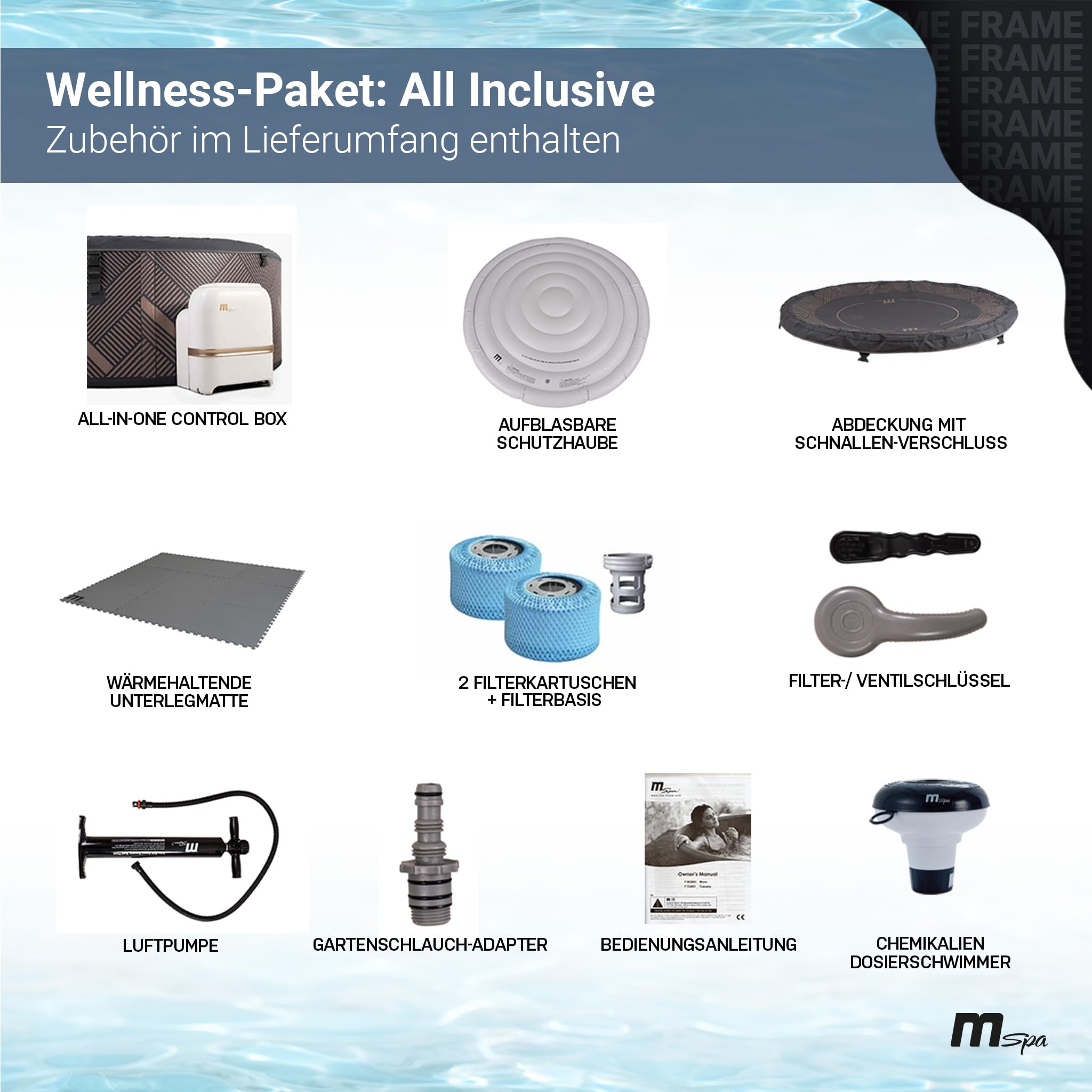 Miweba MSpa Whirlpool Outdoor | Frame Mono 6 Personen Pool - Aufstellpool mit smarter App Steuerung - UVC+ Wasserreinigung - Spa ⌀ 173.0 cm - Hot Tub - Aufblasbarer Whirlpool - Swimmingpool aufblasbar