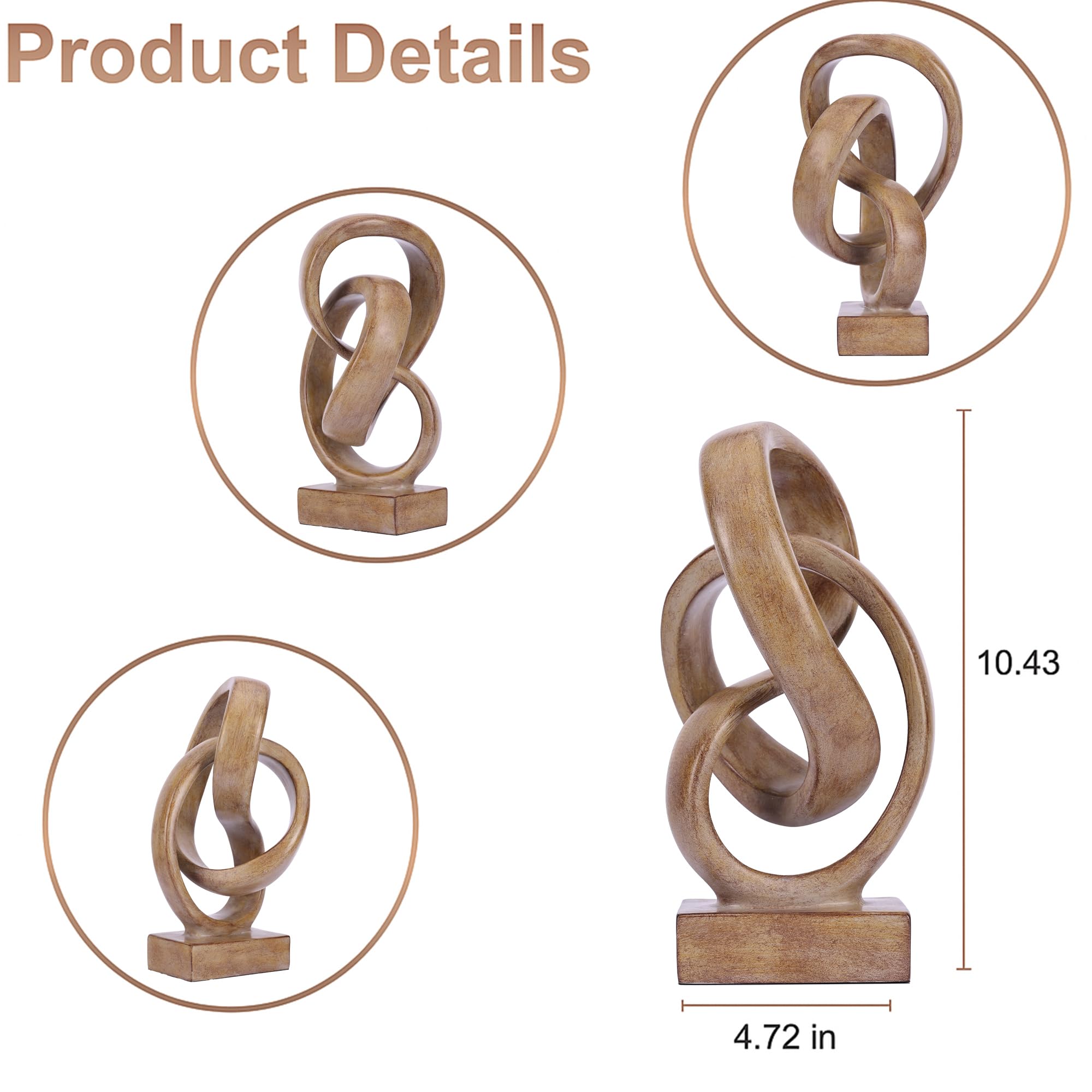 WUBIANJIE Moderne abstrakte Knotenskulptur, künstlerisch von Mobius inspirierte Harzdekoration, elegante Dekoration für Zuhause und Büro, Holzfarbe