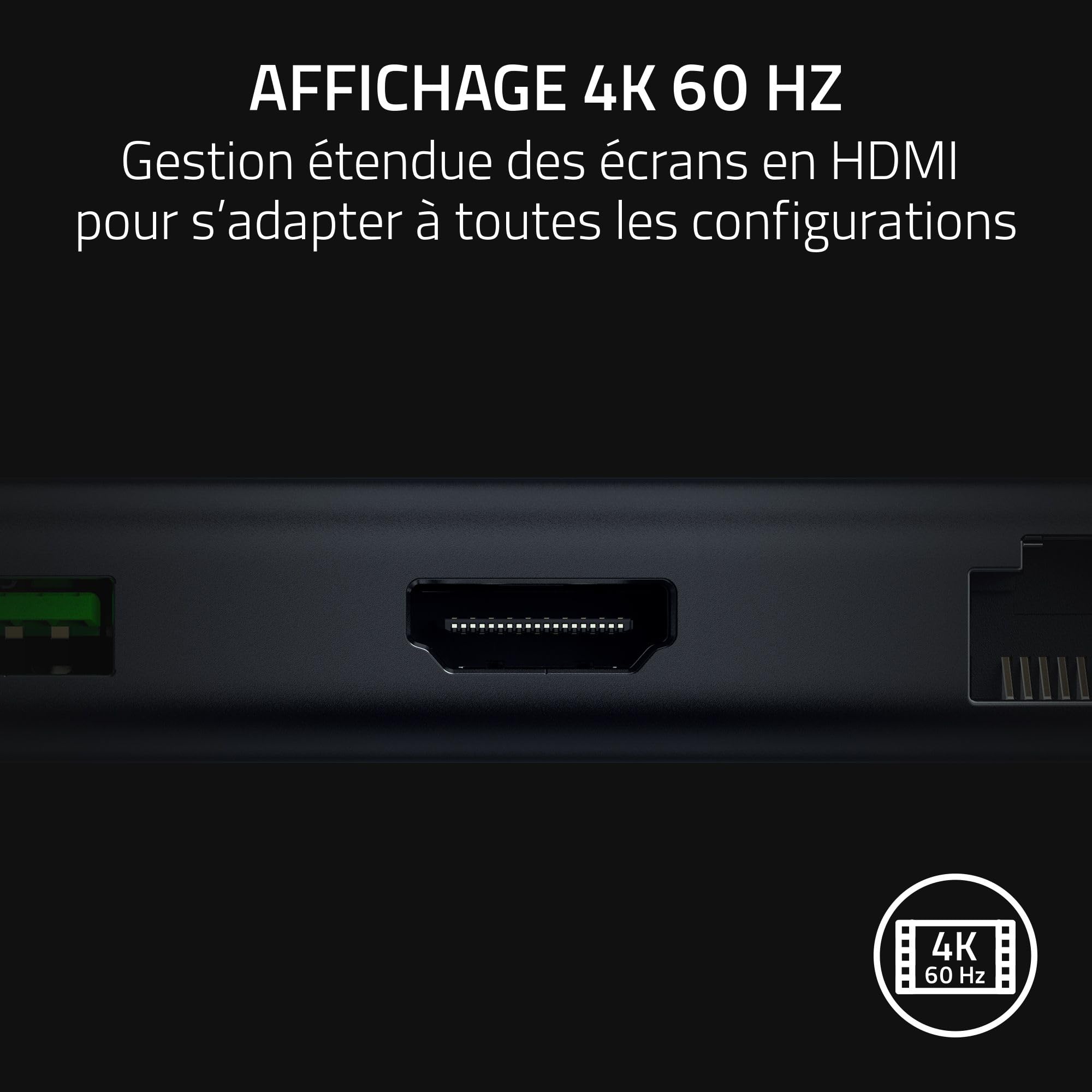 Razer Station d'accueil USB-C - 11 Ports avec HDMI, Gigabit Ethernet, Port Audio 3,5 mm, USB-A et -C, Compatible avec Windows et Mac (Sortie d'écran avec 4K, Son Surround 7.1) Noir