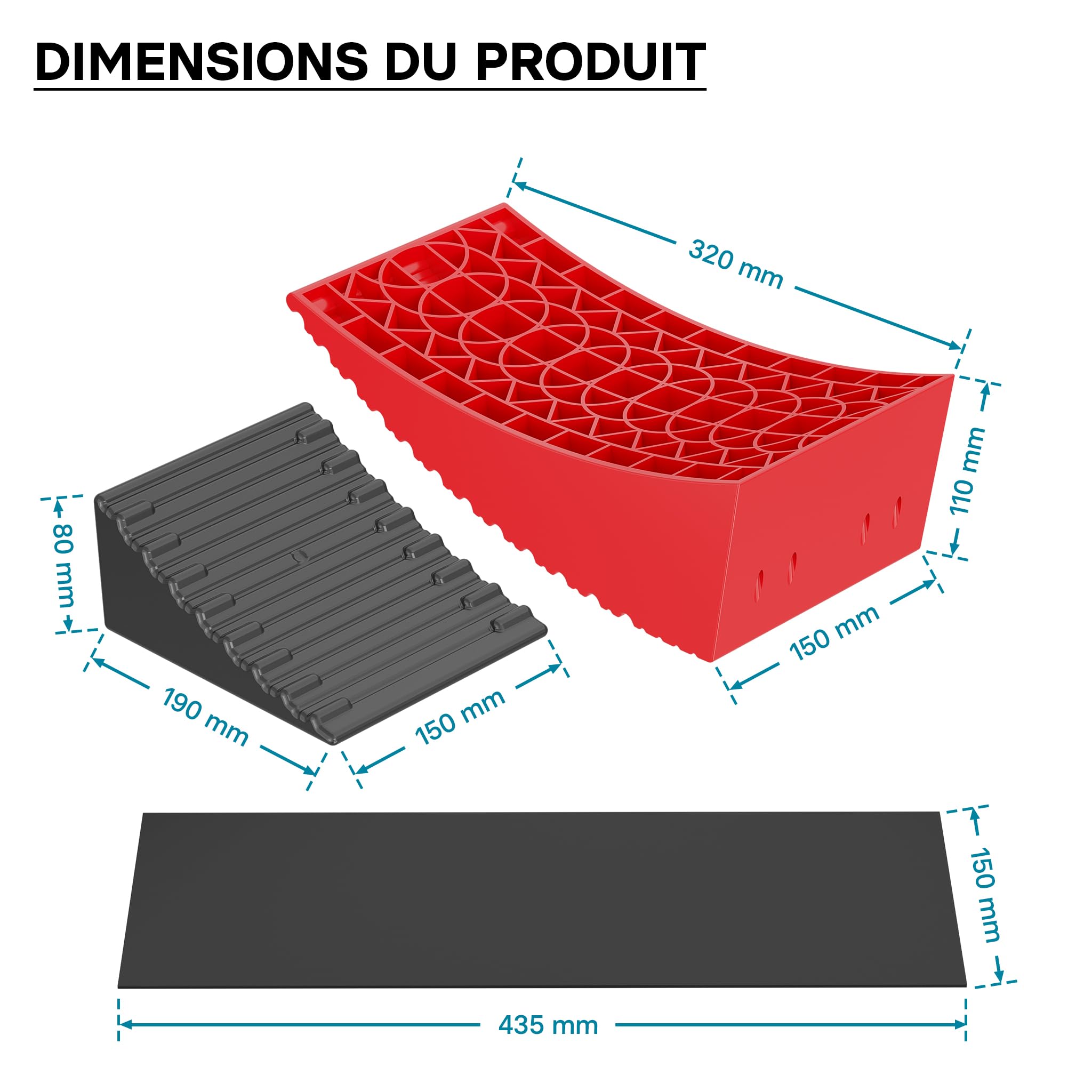 XPOtool Lot de 2 Cales de roue rondes – 320 x 150 x 110 mm / 190 x 150 x 80 mm – Capacité 13 t – avec Niveau à bulle en T – Protection de pneus pour Camping cars et Remorques – Rampes véhicules