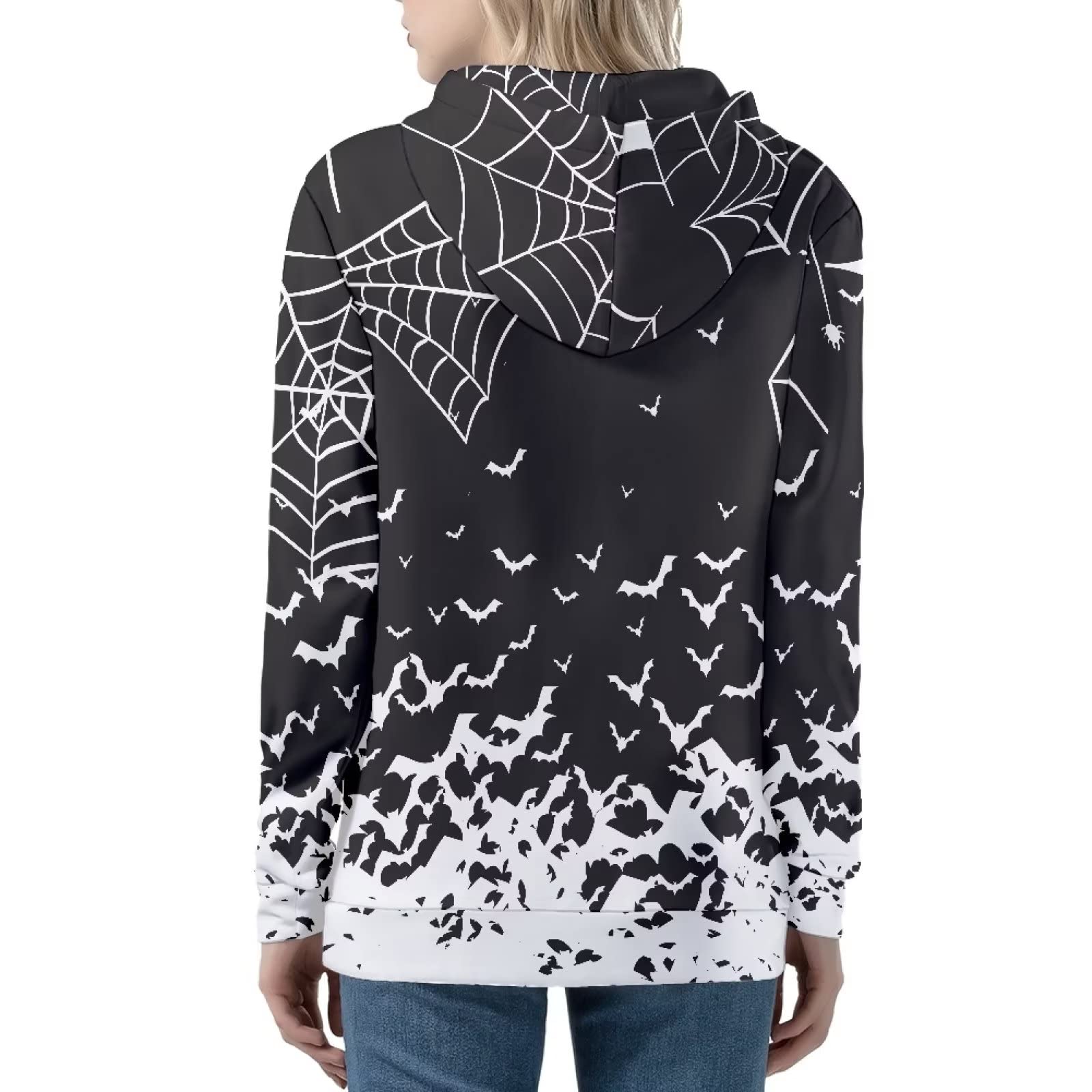 HUIACONG Bluza z kapturem zapinana na zamek błyskawiczny damska bluza z kapturem rozmiar XS-5XL nastolatki sweter, Sieć pająka nietoperzy 9, XS