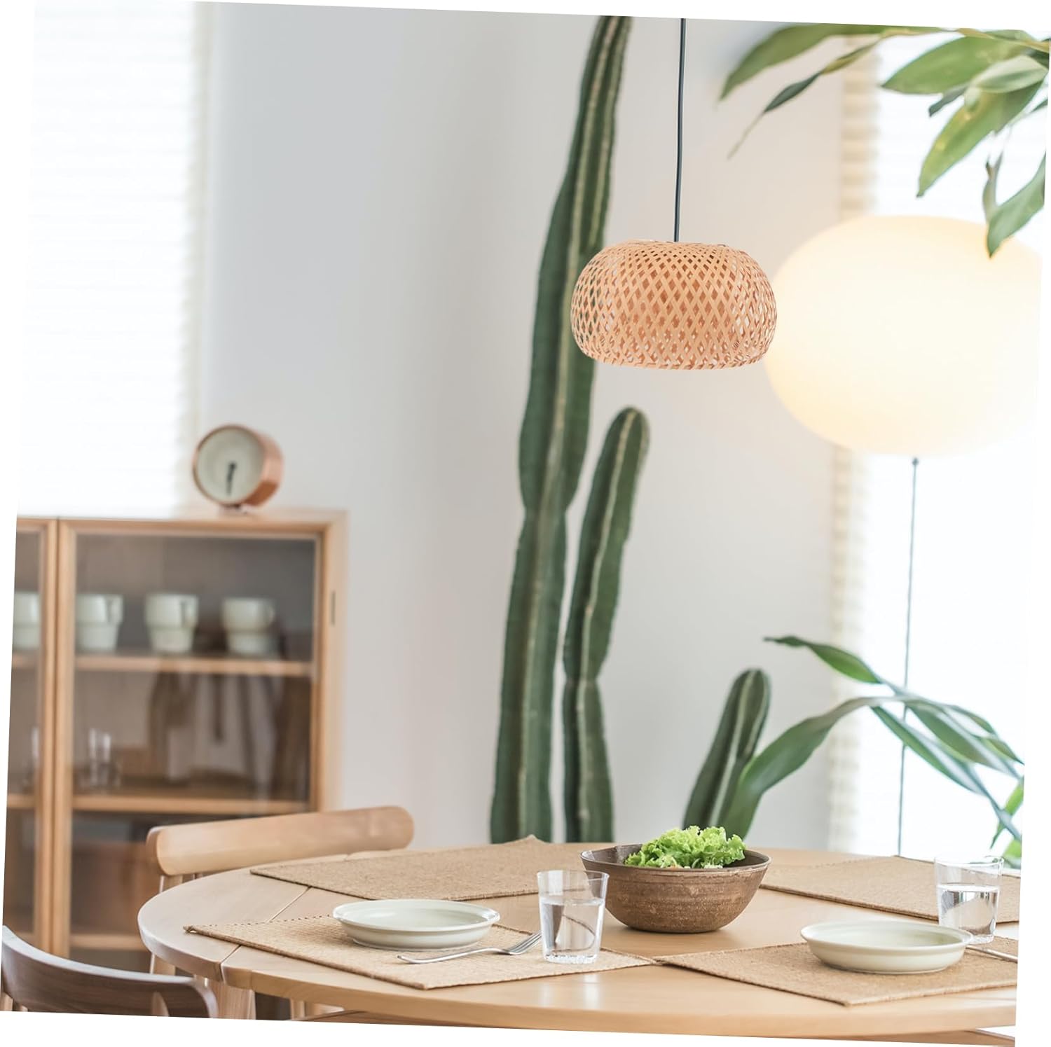 1pc Bamboo Weaving Lampshade Unique Khaki Hanging Light Shade for Restaurant Table Ceiling Lamps Stylish Natural Woven Design for Vintage Home