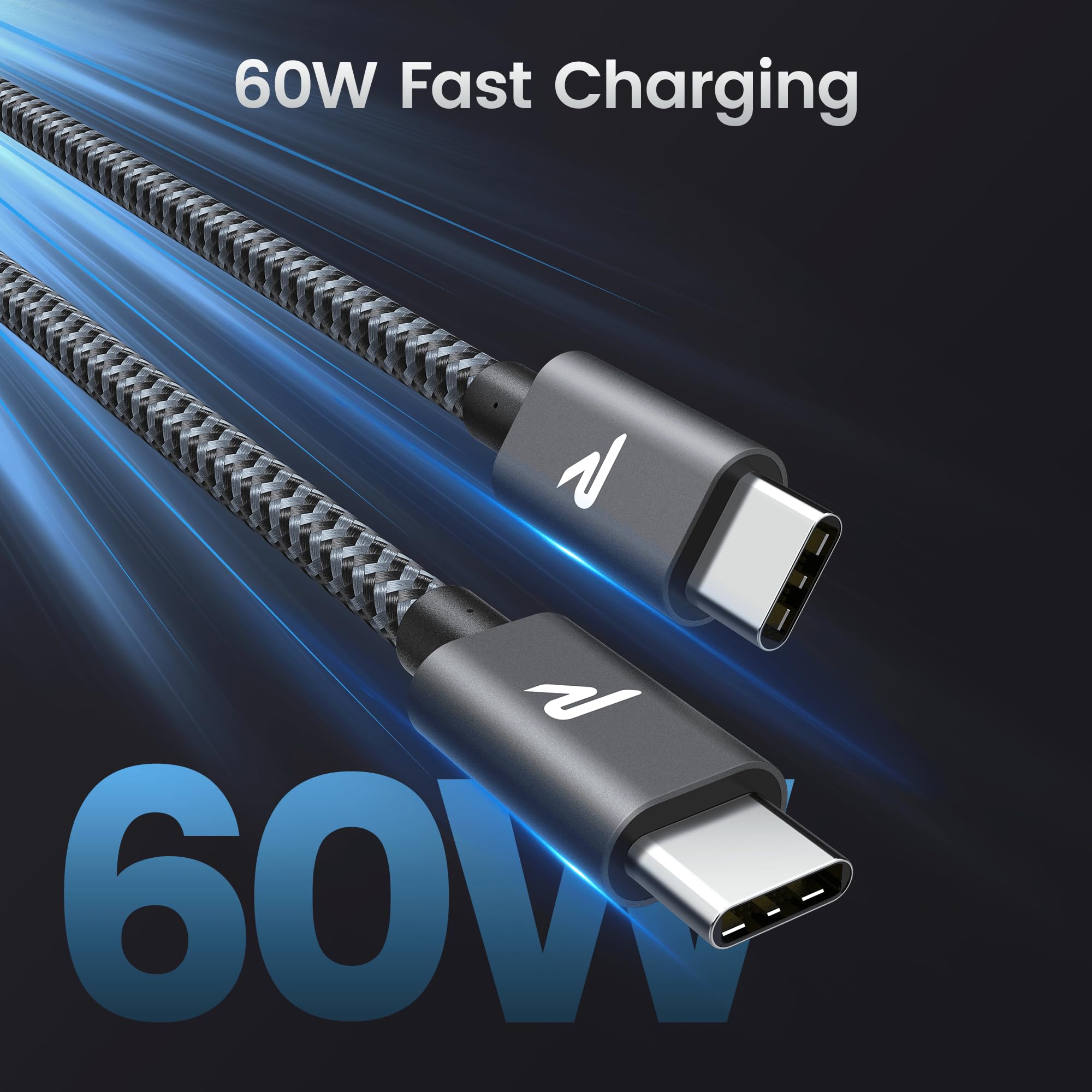 RAMPOW Cavo USB C USB C, Cavo USB C 60W 2M, Cavo iPhone 16 Ricarica Rapida Cavo iPhone 15 USB C per iPhone 15/15 Pro/16/16 Pro, Samsung S23/S22/S21/S20, iPad Pro/Air/Mini, Xiaomi - Grigio