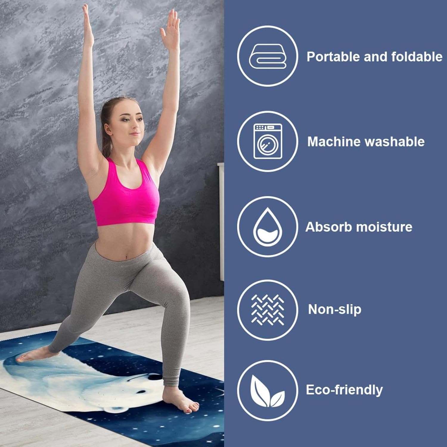 Yoga Towel, Galaxy Bear Pattern Non Slip Sweat Absorbent Hot Yoga Mat Towel for Hot Yoga, Pilates and Fitness - 72.8" x 26.8"